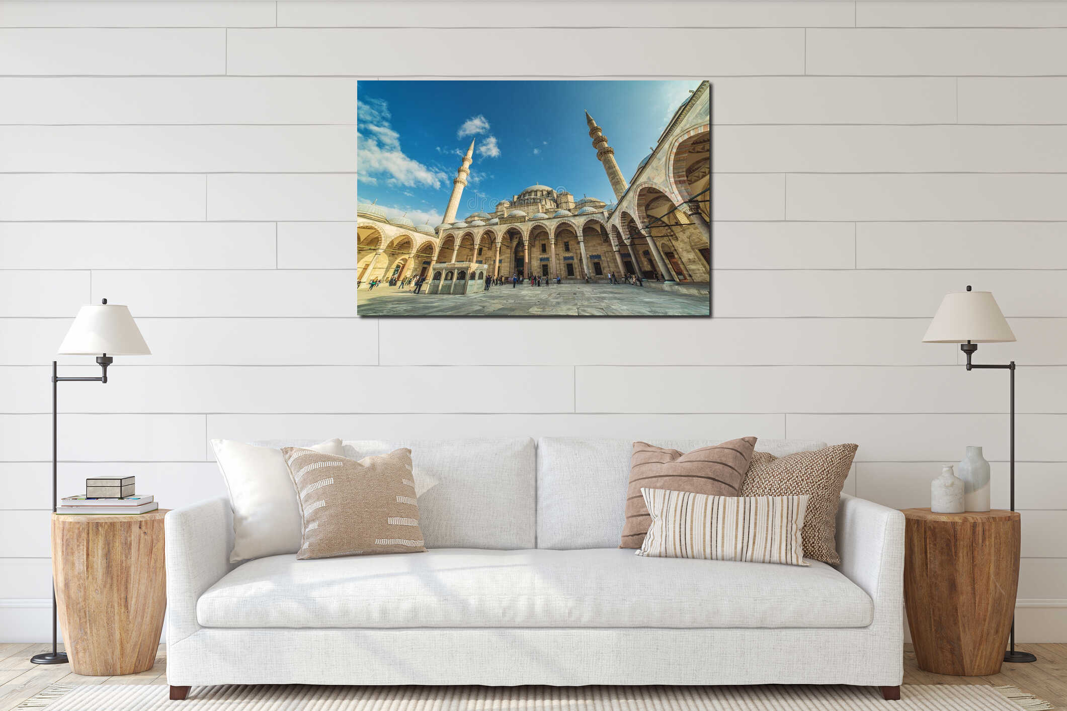 Exterior view of Suleymaniye Mosque courtyard interior mockup