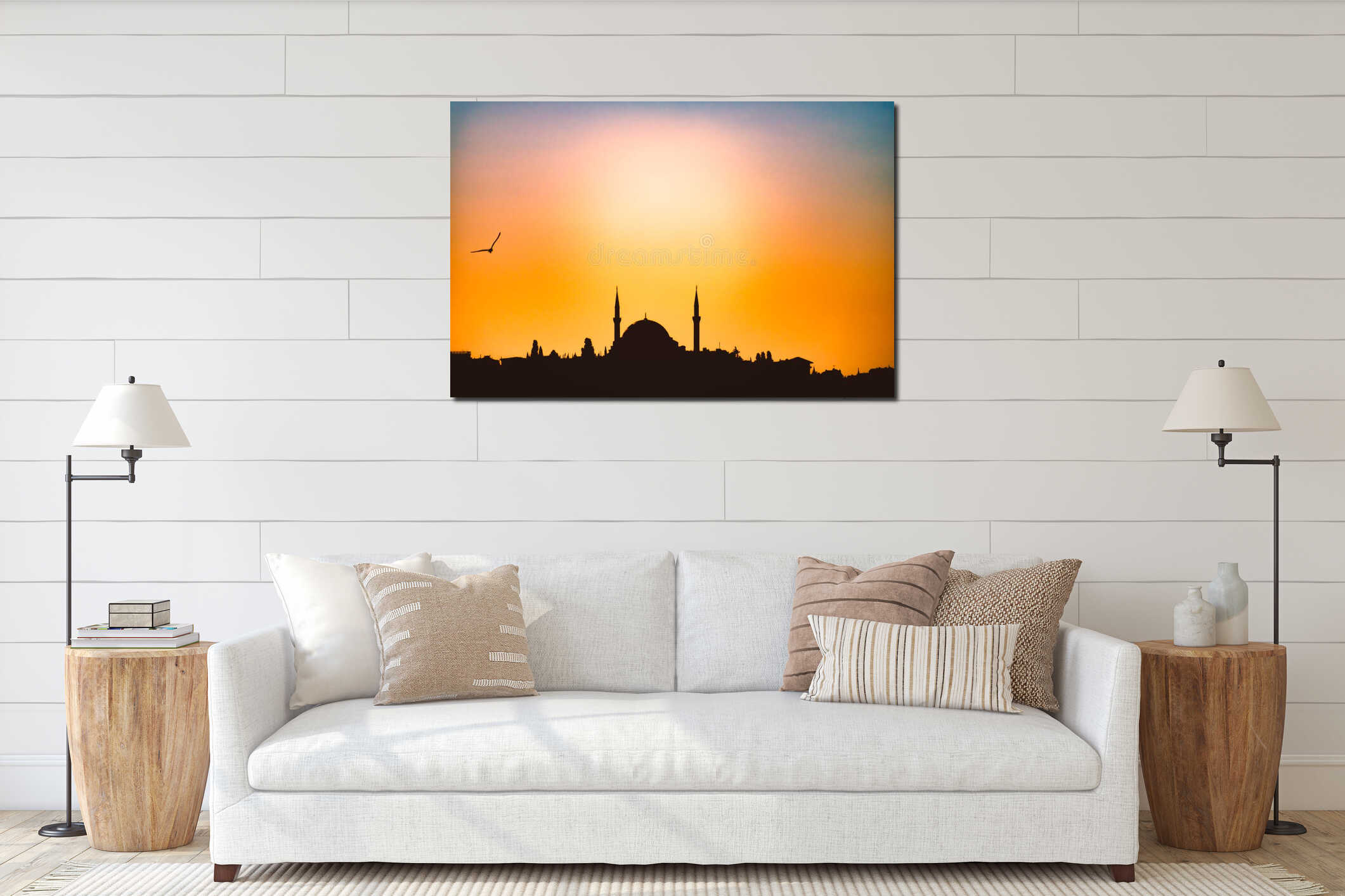 Silhouette of mosque in istanbul, Turkey at sunset interior mockup
