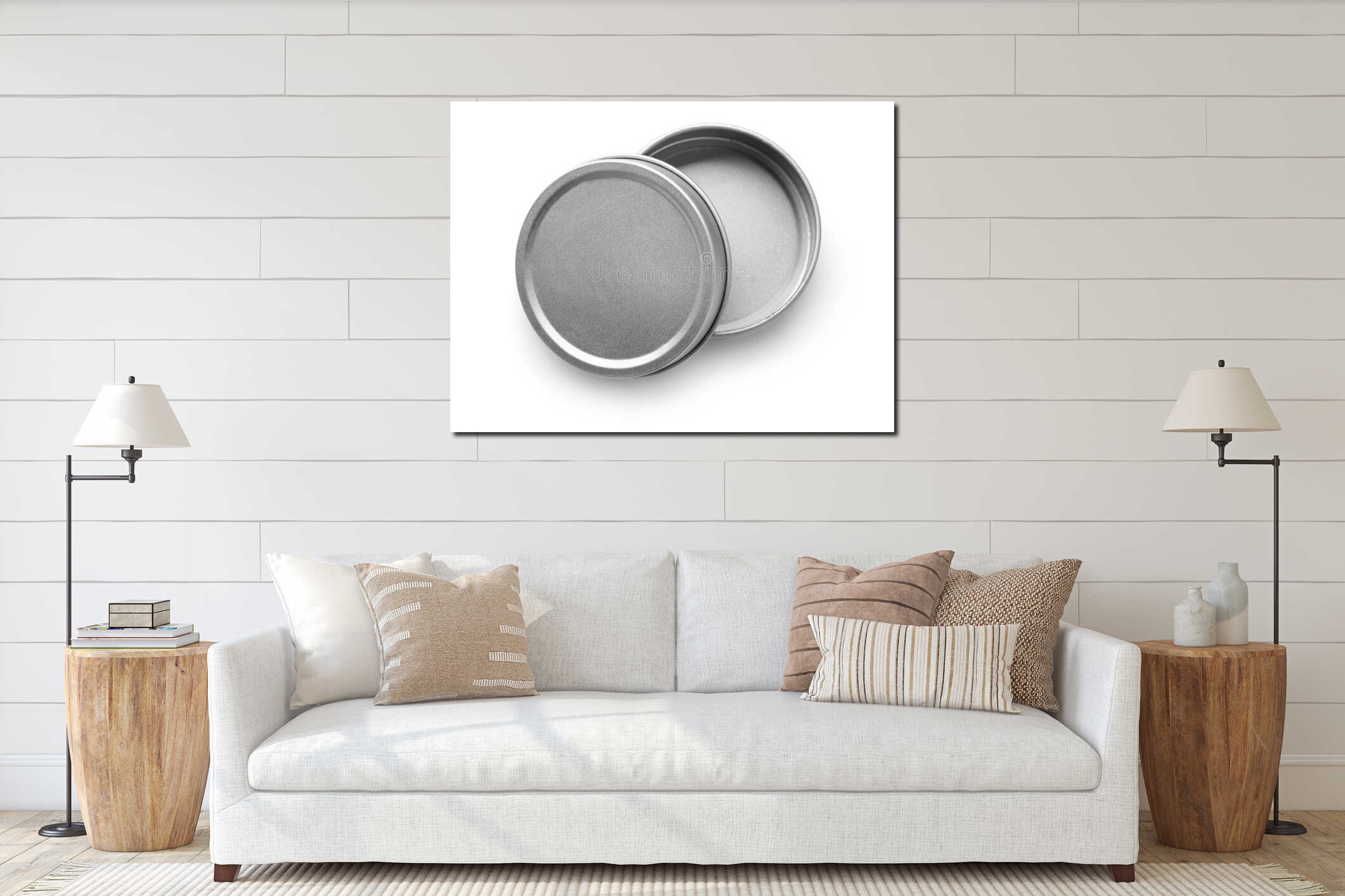 Top view of empty metal round container interior mockup