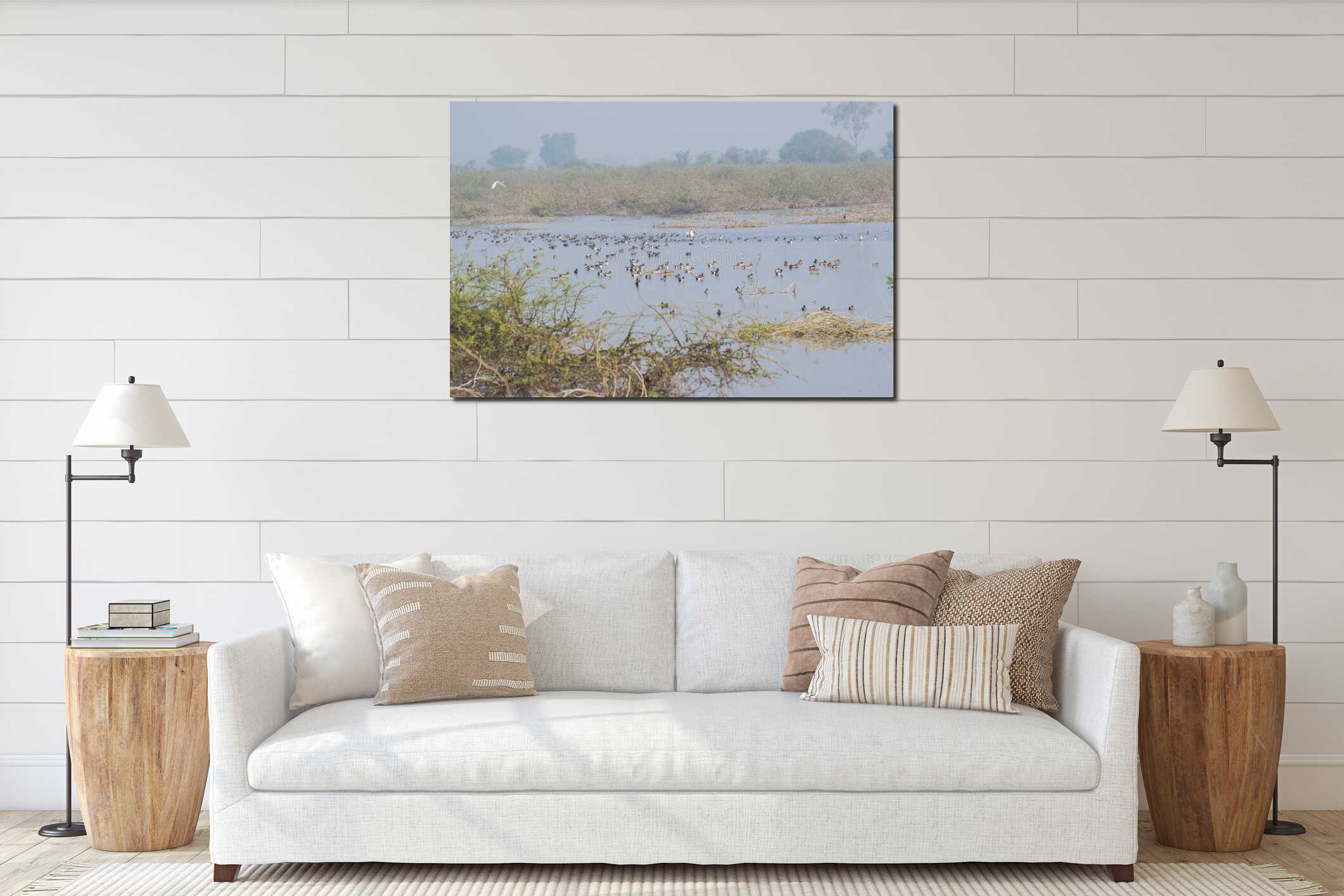 Flock of Migratory Water Fowl in the Lake interior mockup