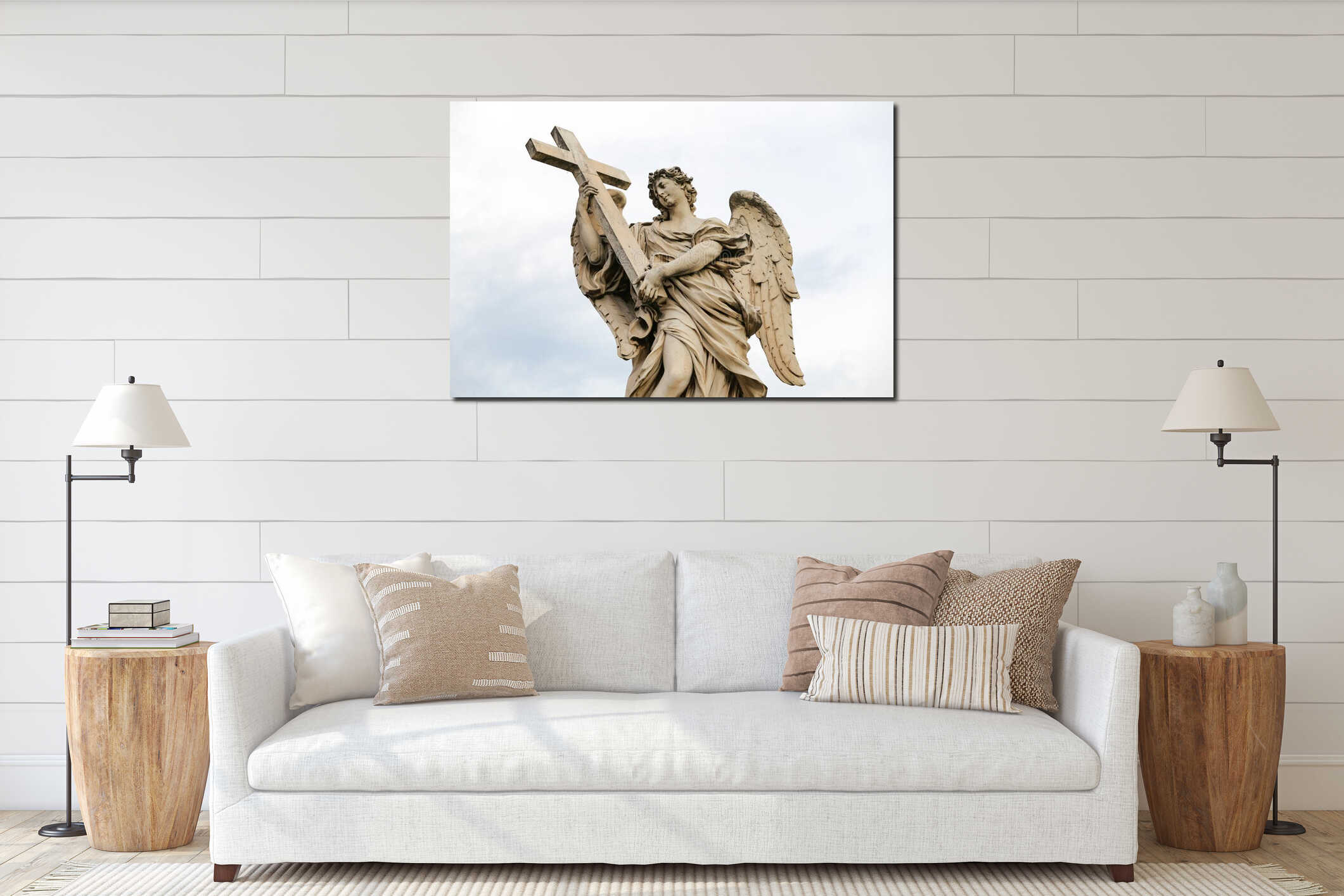 Angel with the Cross Statue in Hadrian Bridge, Rome, Italy interior mockup