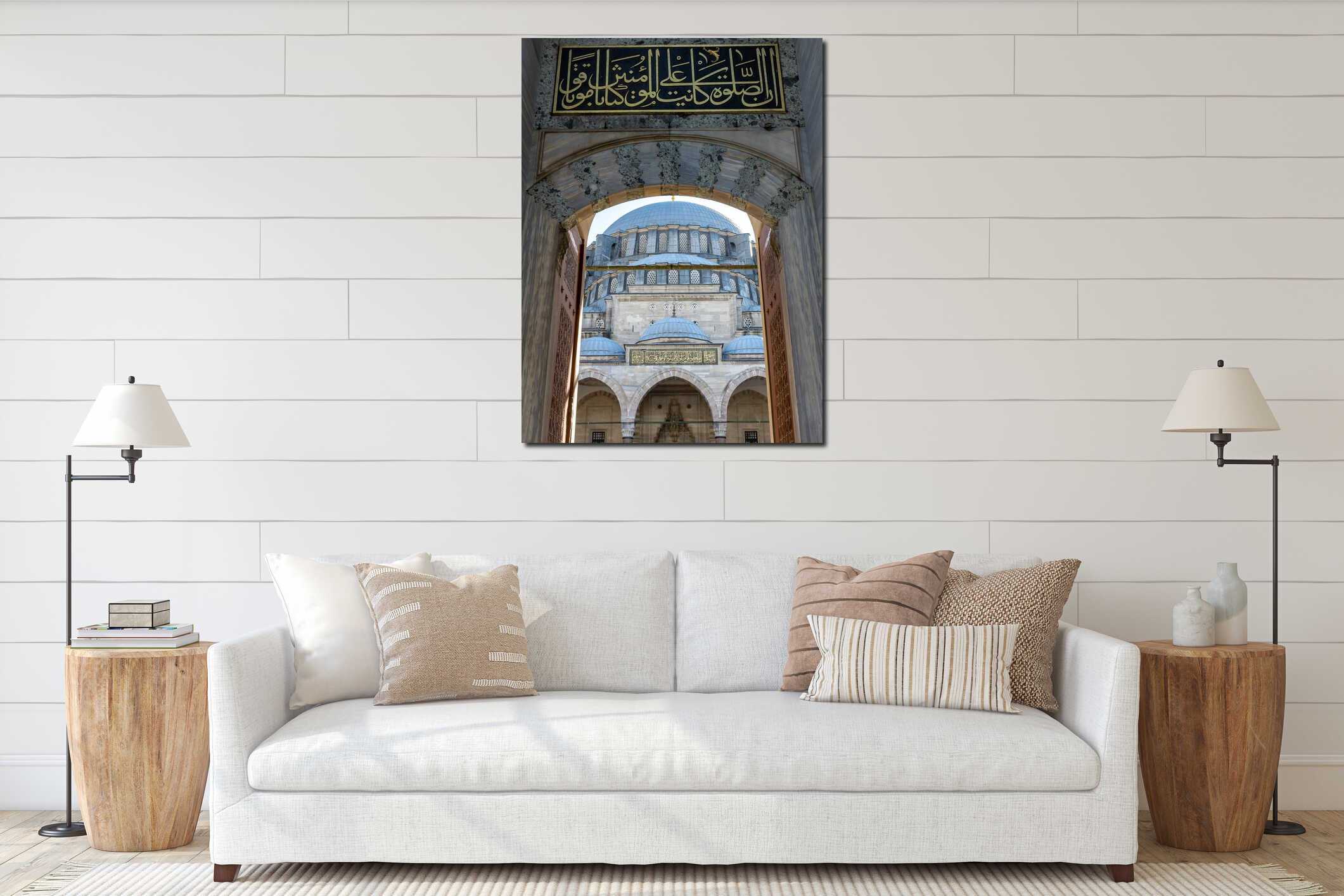 Istanbul, Turkey. 09-November-2018. Beautiful front view of main dome of Suleymaniye mosque from entrance and inscription above interior mockup