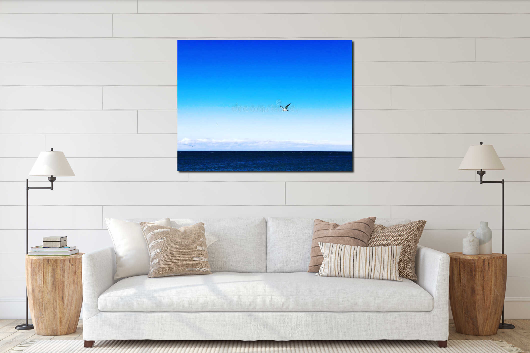 Seagull flying above Race Point Beach interior mockup