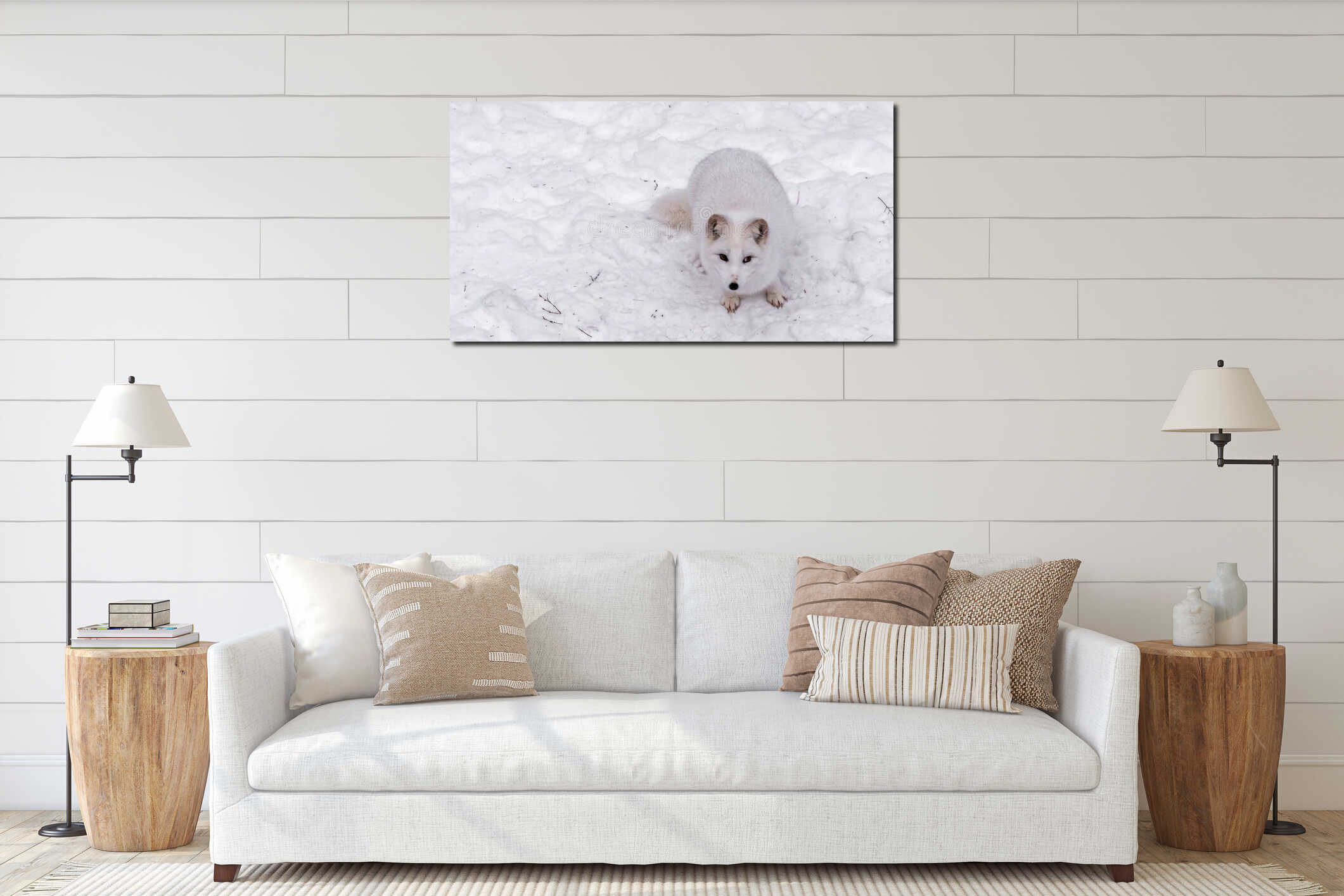 Beautiful Arctic Fox with piercing brown eyes interior mockup