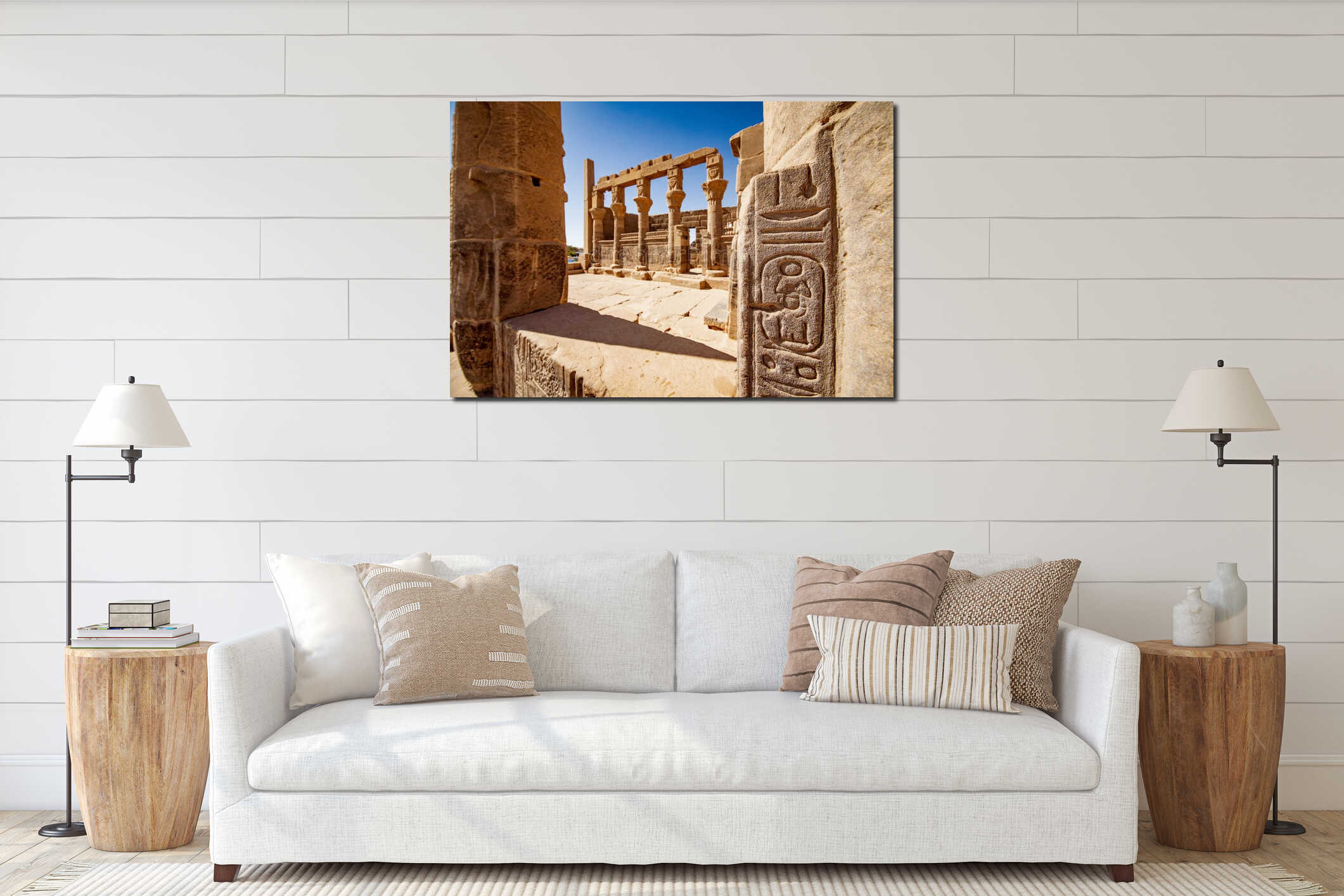Egyptian heritage hieroglyphs at Philae Temple Aswan. Focus on the hieroglyph interior mockup