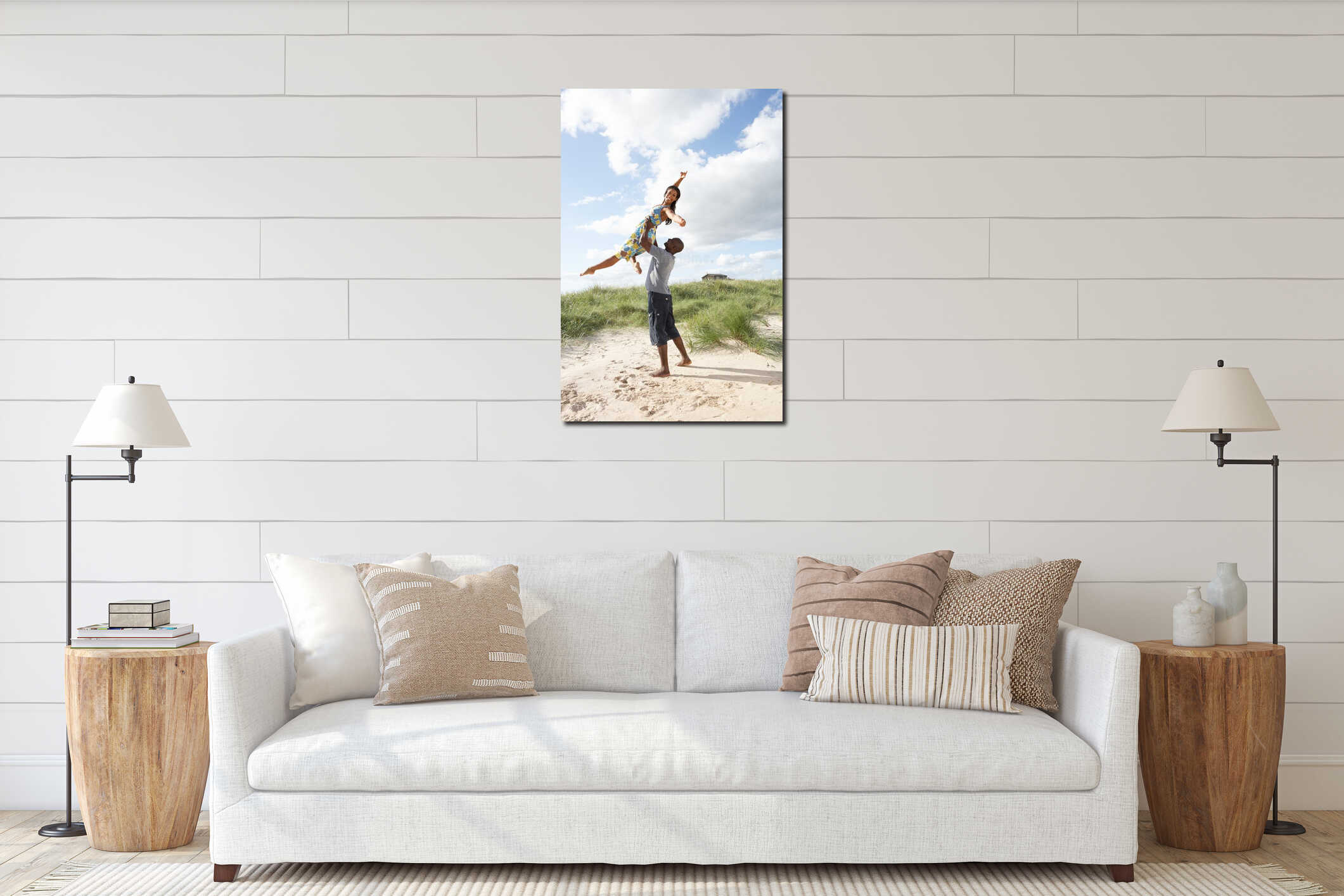 Young Couple Having Fun In Dunes By Beach interior mockup