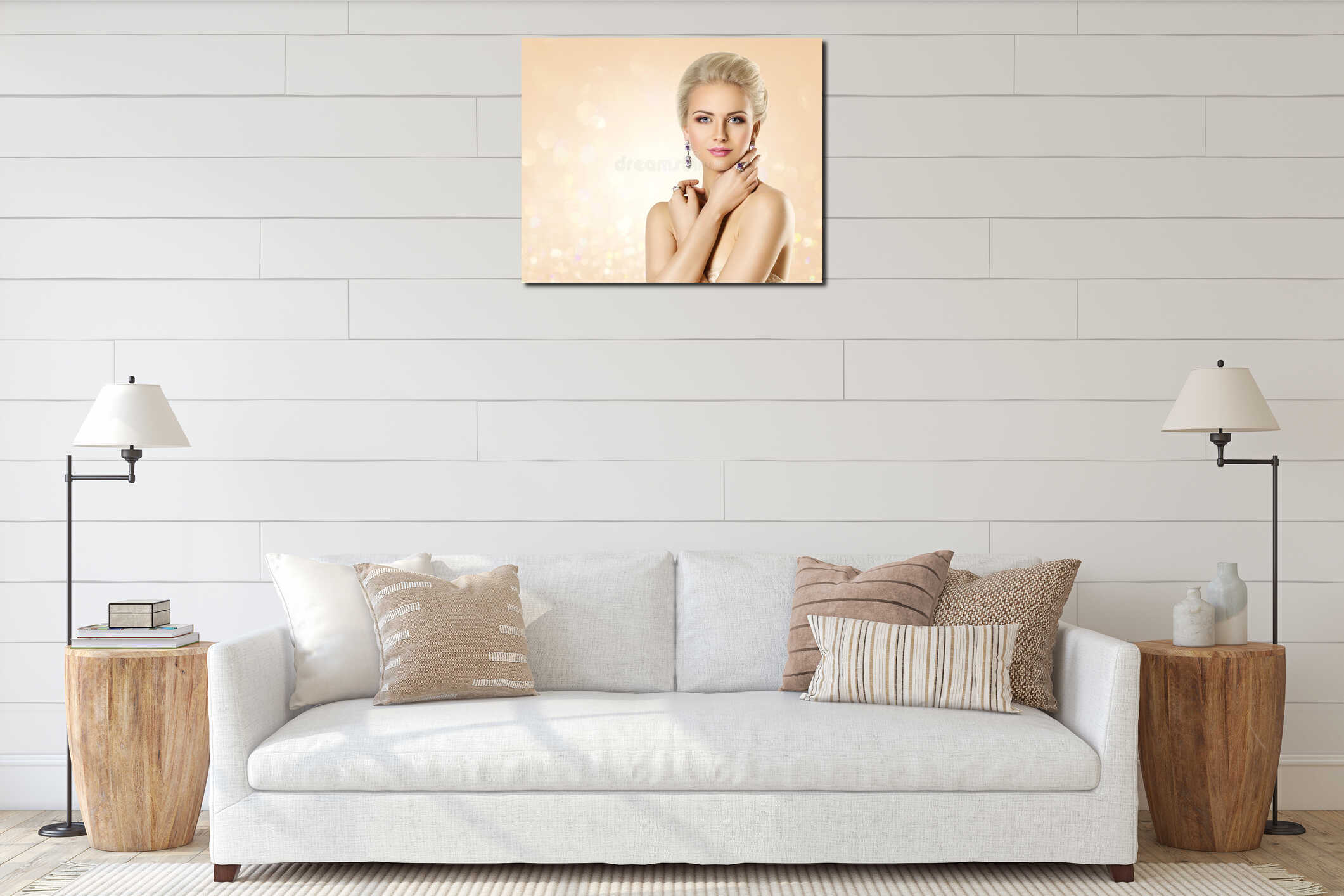 Fashion Model Beauty Portrait, Elegant Woman with Jewelry, Beautiful Makeup interior mockup