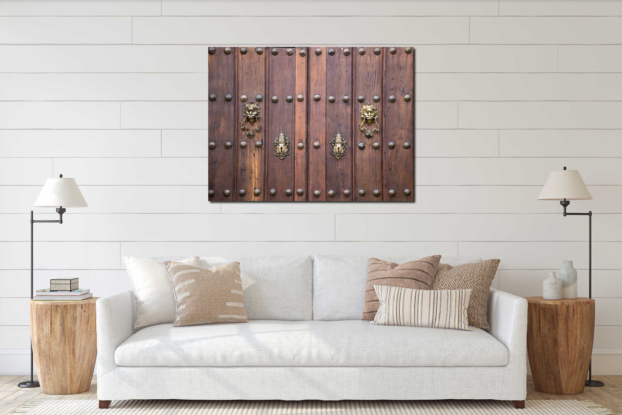 Old vintage wooden door ornate interior mockup