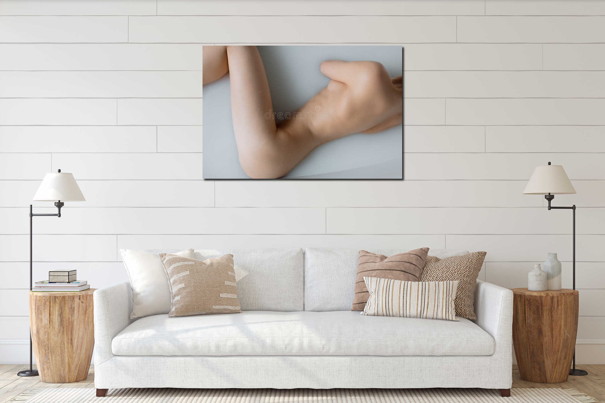 Close up of slim female body bathing in renewal day spa salon. interior mockup