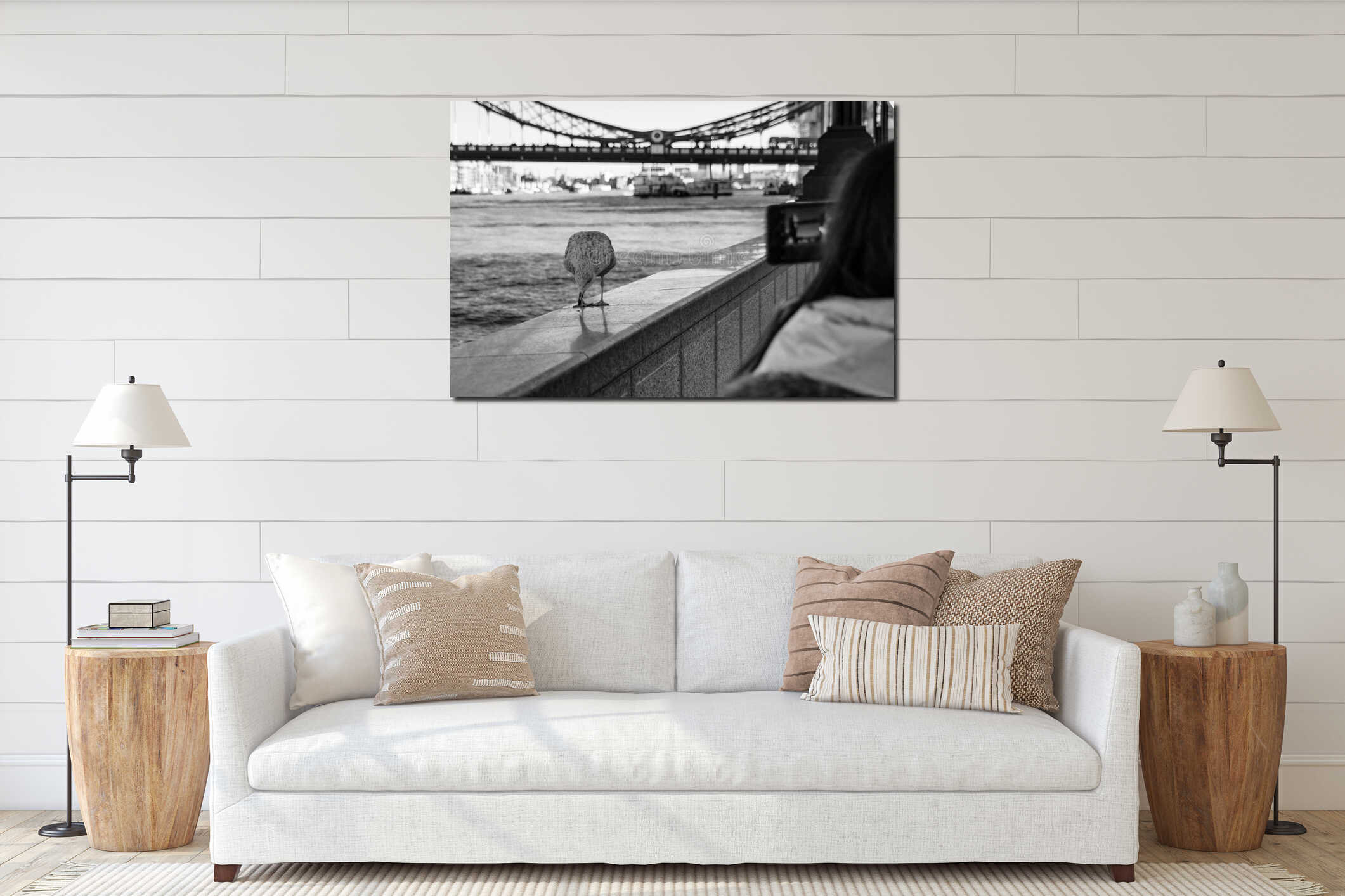 City life of wildlife, tourism and landmarks interior mockup