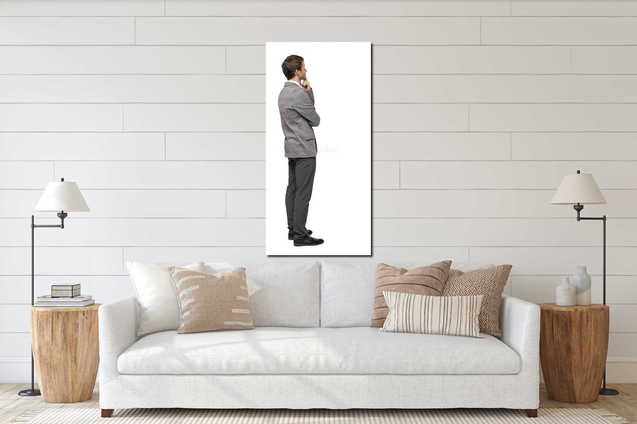 Back view of Business man looks interior mockup