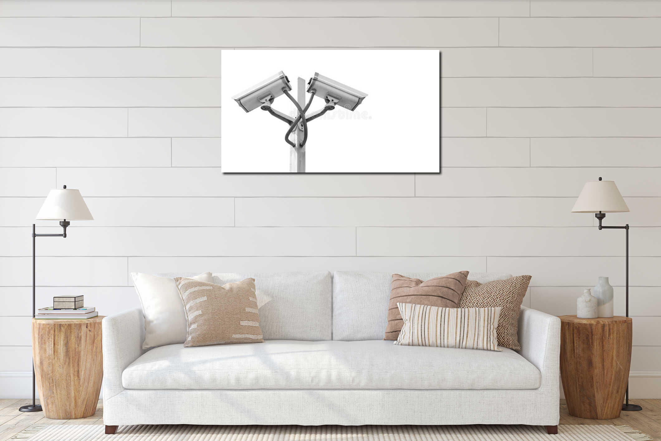 Dual surveillance cctv camera on pole isolated on whit background and copyspace, Use for surveillance camera and security content interior mockup