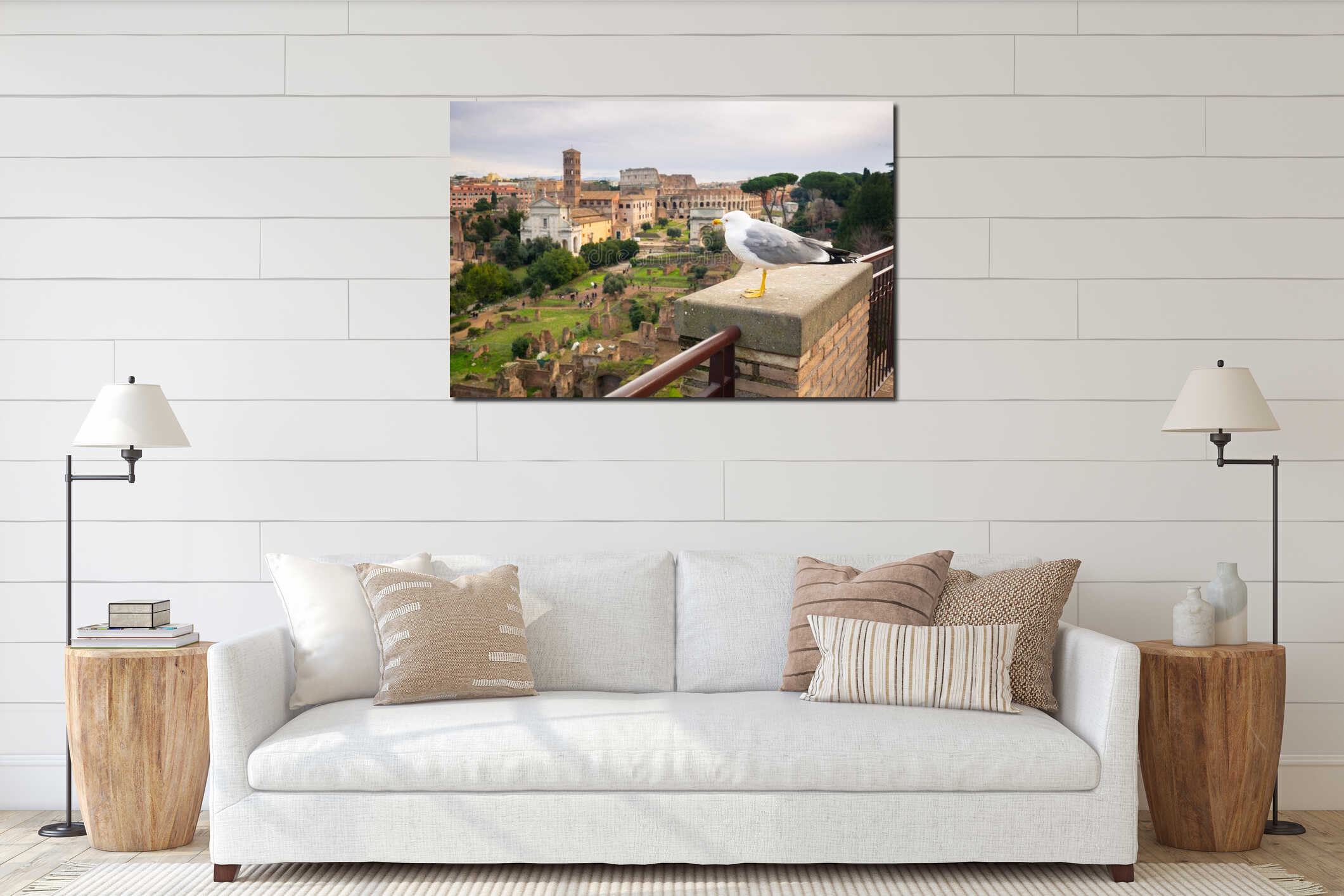 Seagull siting at the Roman Forum in Rome, Italy interior mockup