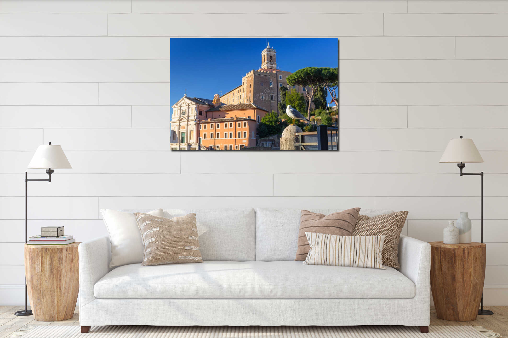 Seagull siting at the Roman Forum in Rome, Italy interior mockup