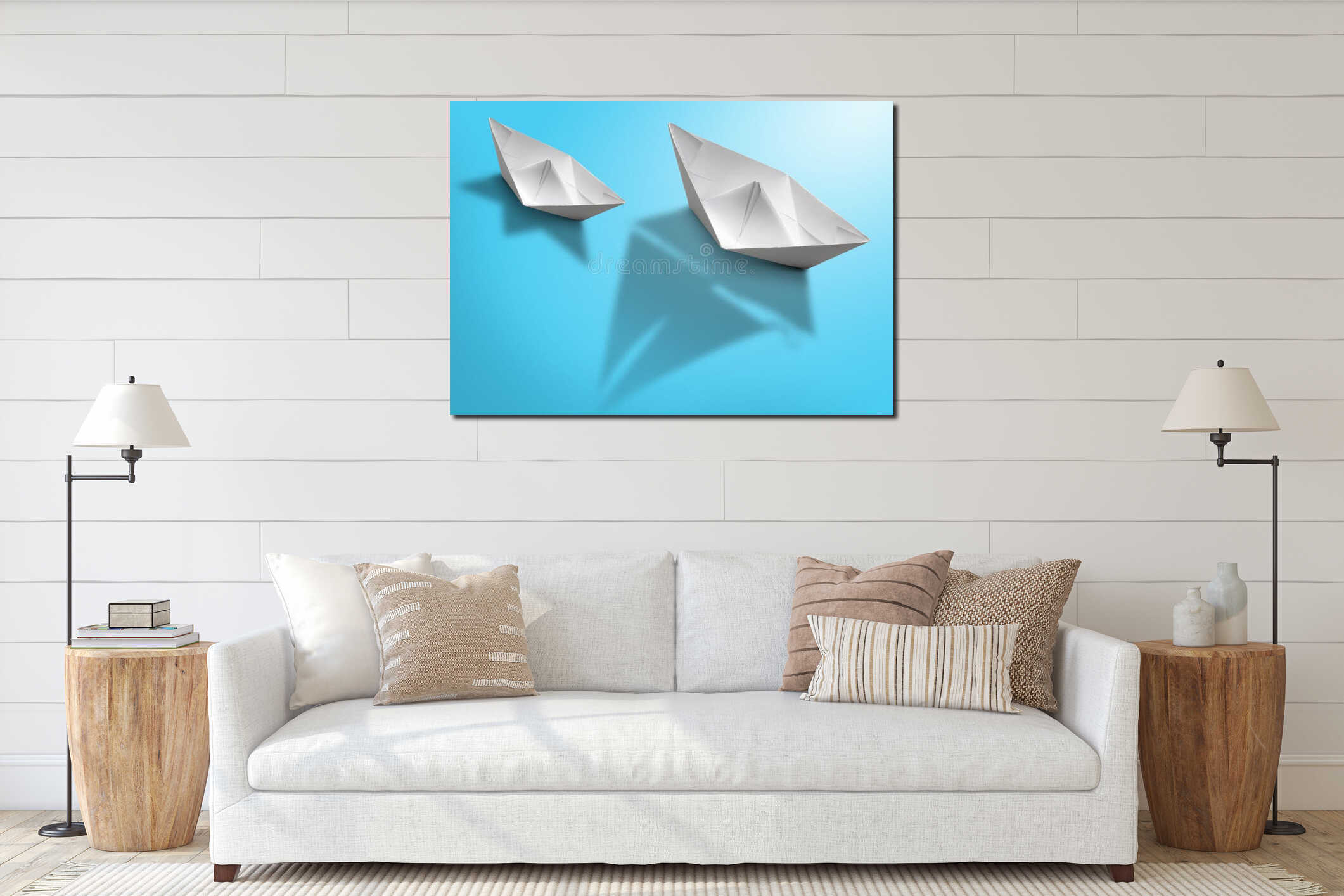 Leadership concept concept, paper ship with sailing boat shadow interior mockup