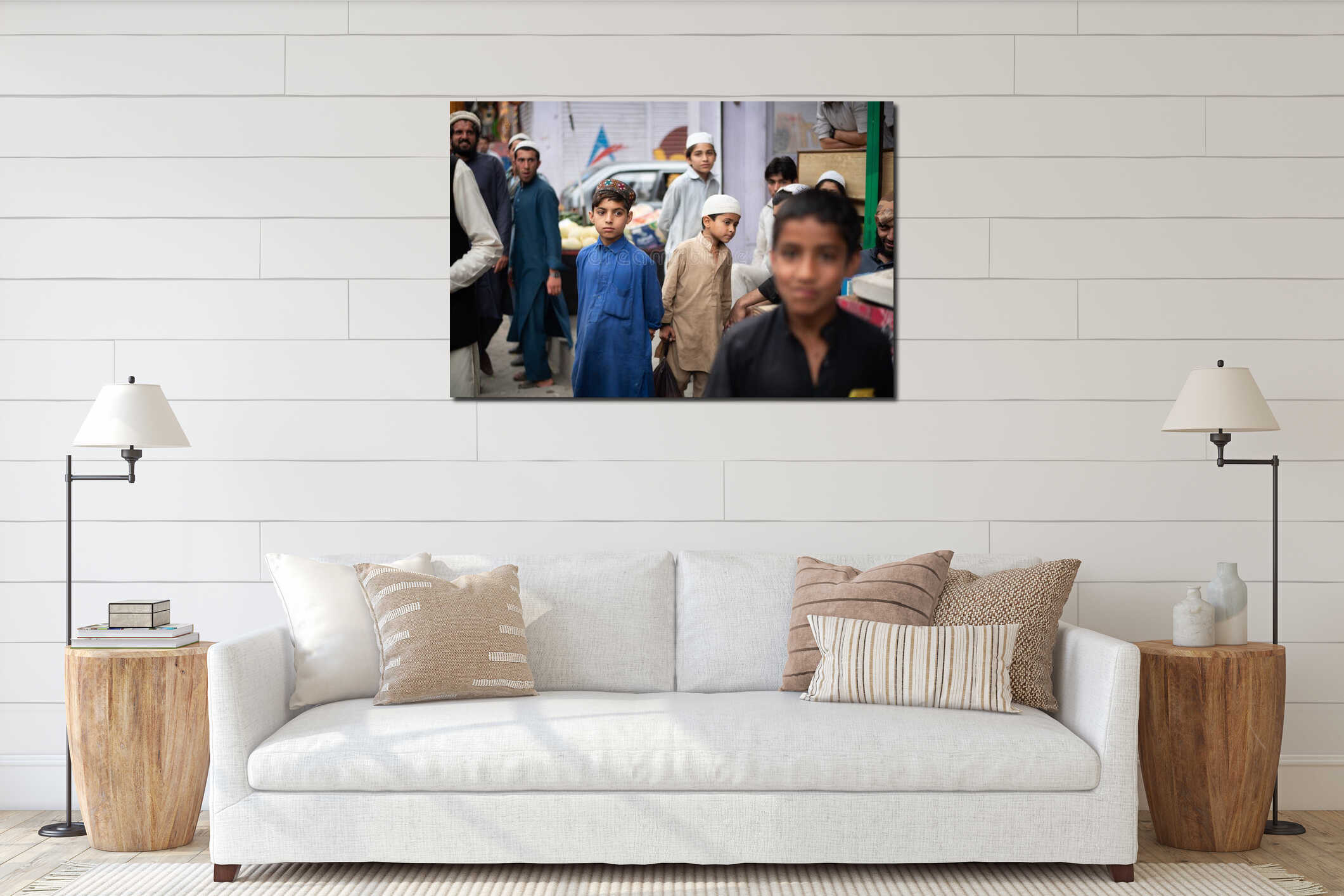 BESHAM, PAKISTAN - April 15, 2018: Unidentified children Standing by the street near Besham, Pakistan interior mockup