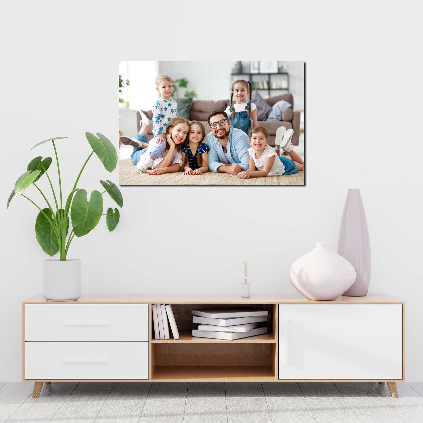 Canvas above sofa for size context