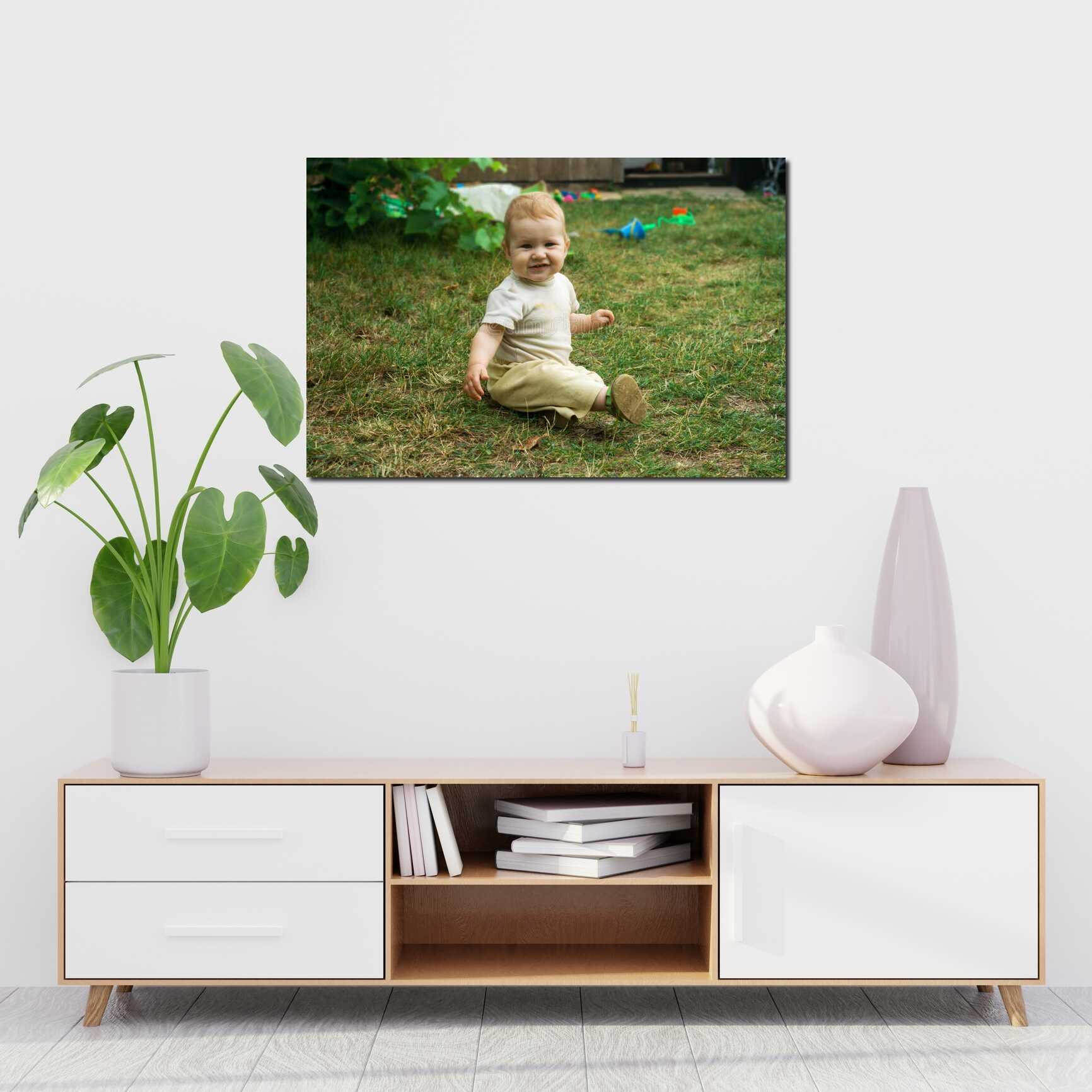 Canvas above sofa for size context