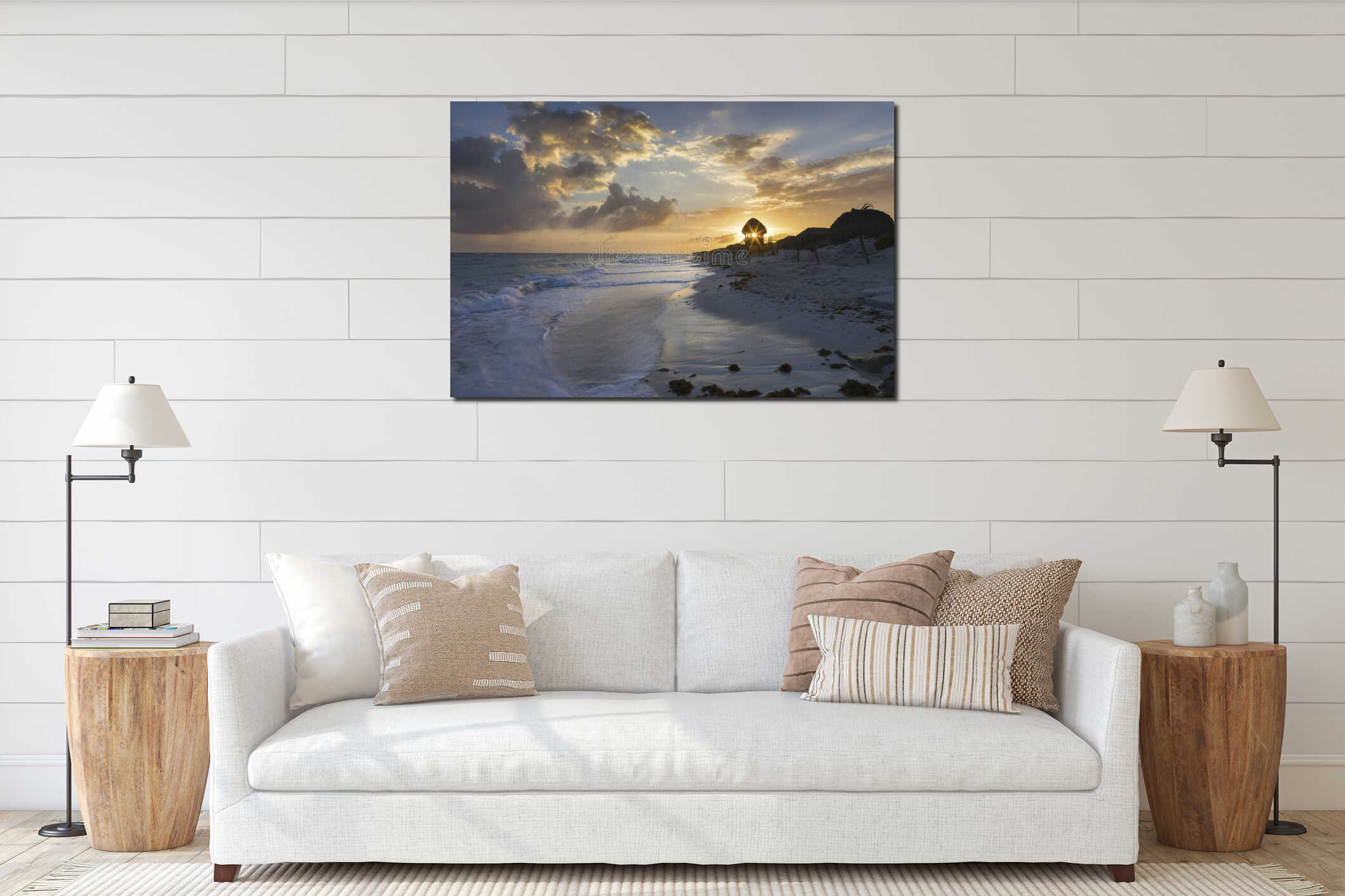 Dramatic Clouds Sunset Sky Tropical Beach Caribbean Sea Cuban Coastline Cayo Largo interior mockup
