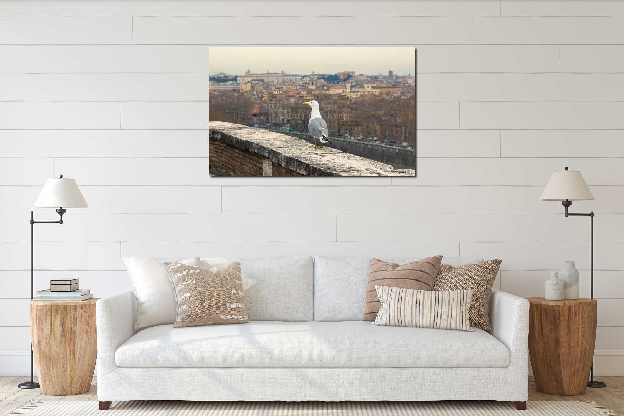 Seagull against rome city view interior mockup