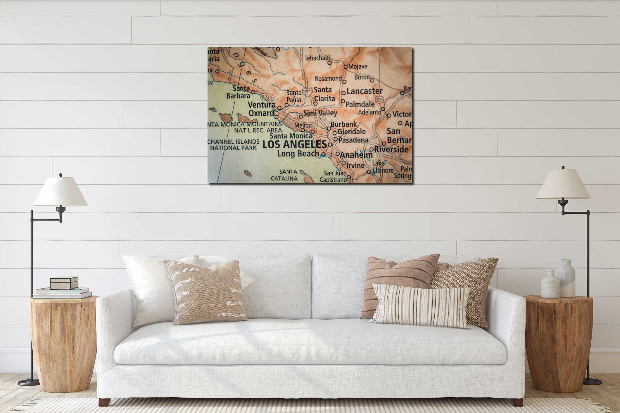 Selective Focus Of Los Angeles California On A Geographical And Political State Map Of The USA interior mockup