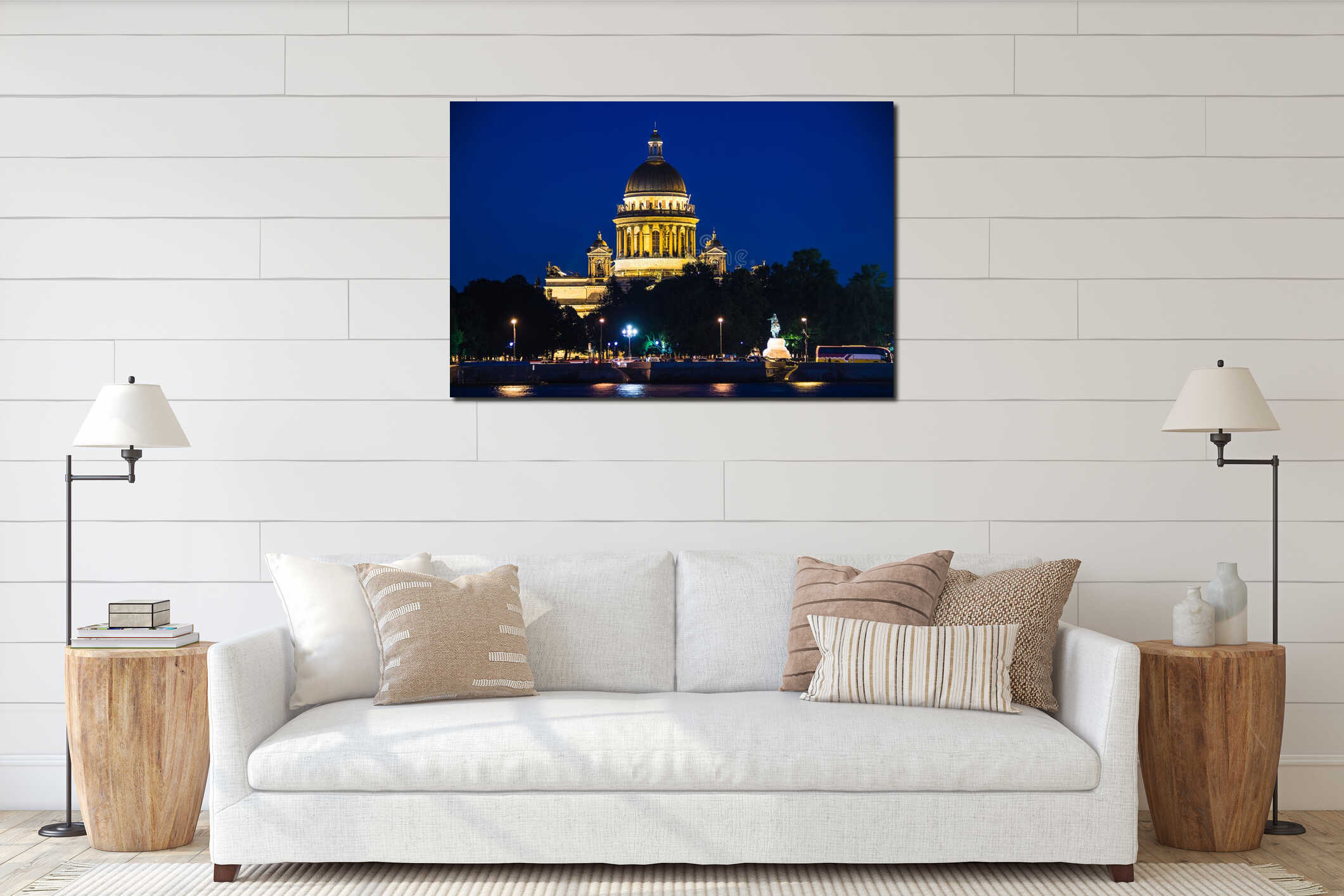 St. Isaac`s Cathedral at night in the summer. . Russia, St. Petersburg, July 14, 2018 interior mockup