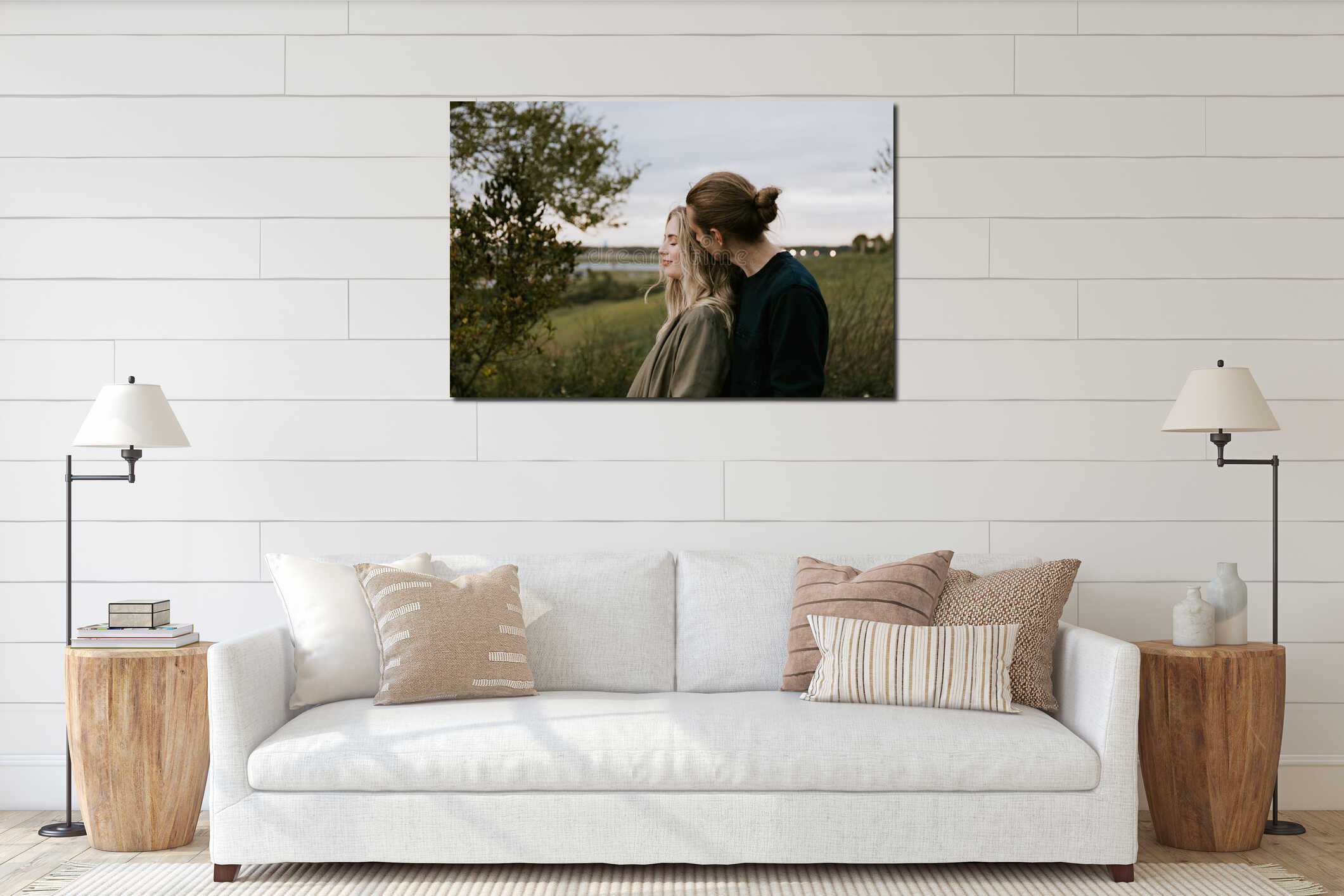 Romantic and Loving Young Adult Couple at the Park Looking At Nature and the Horizon for Portrait Pictures interior mockup