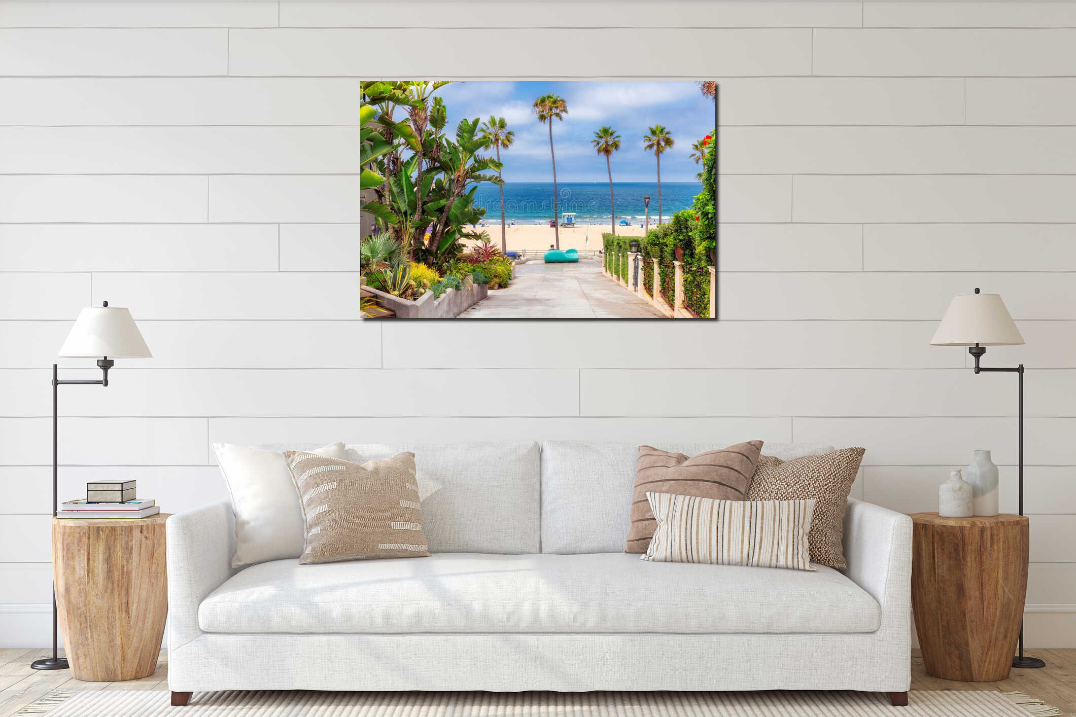 Manhattan Beach at sunny day time in Southern California in Los Angeles. interior mockup