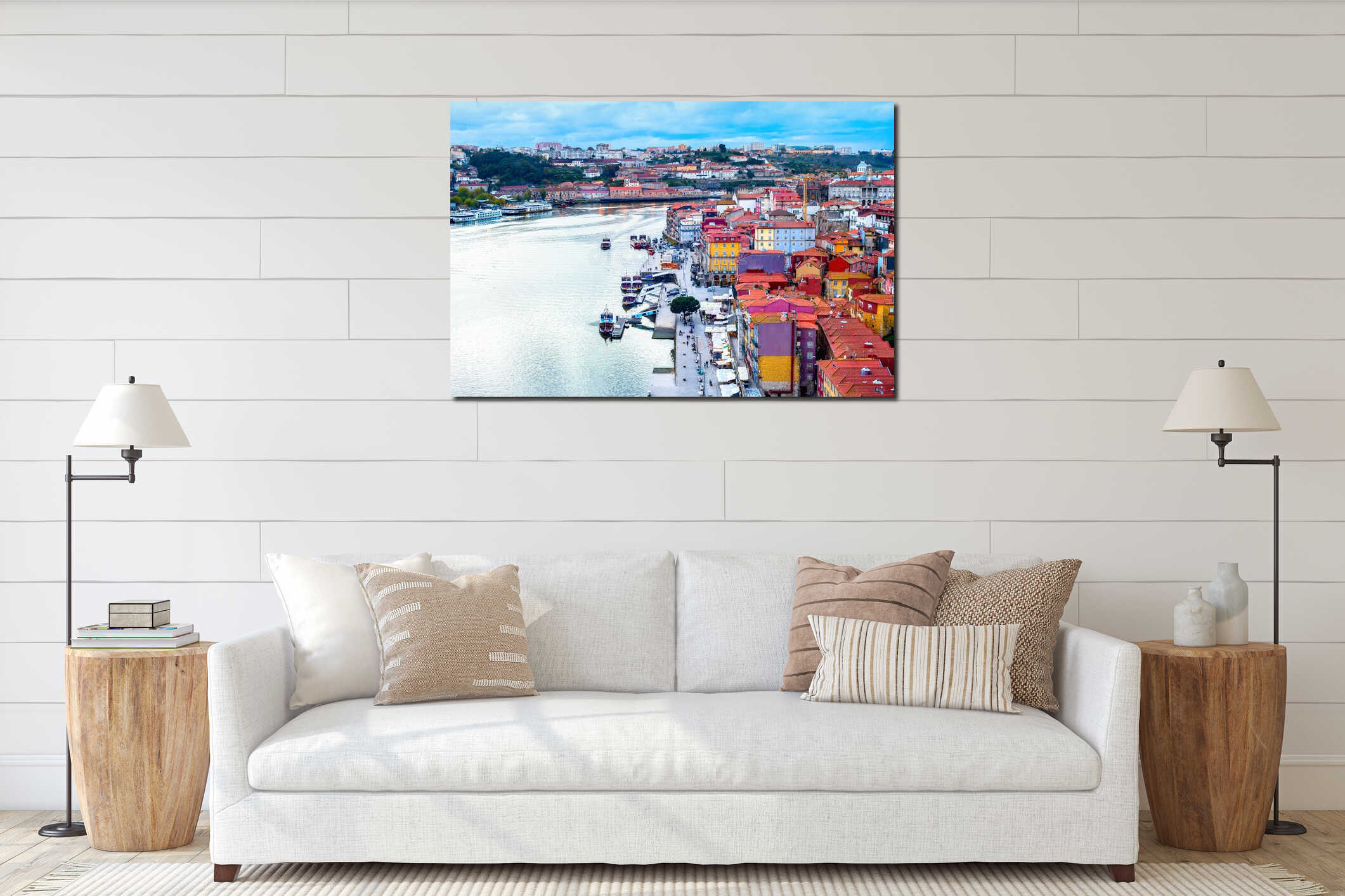 Porto aerial cityscape douro river interior mockup
