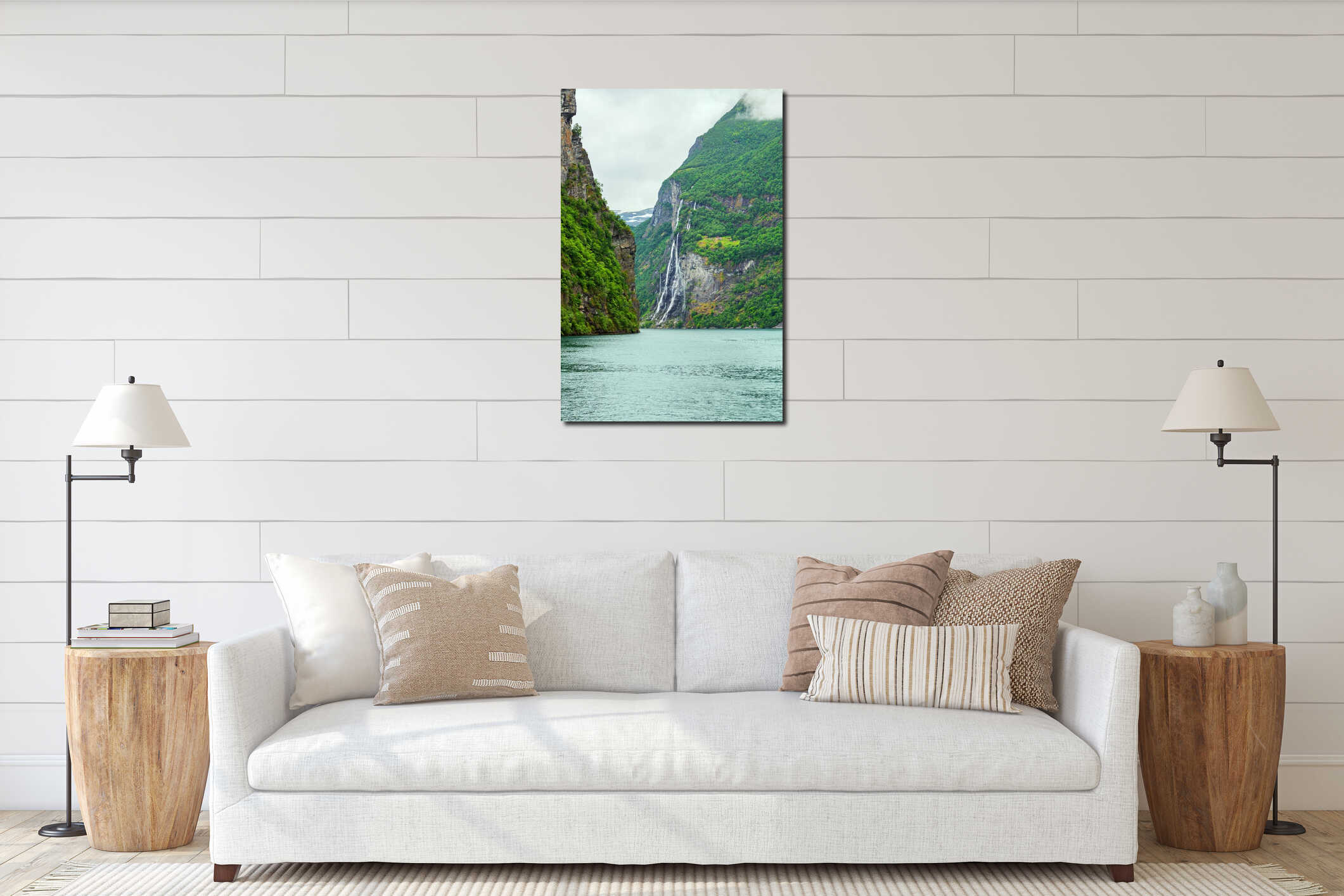 Waterfalls Seven Sisters, Geiranger fjord, Norway interior mockup