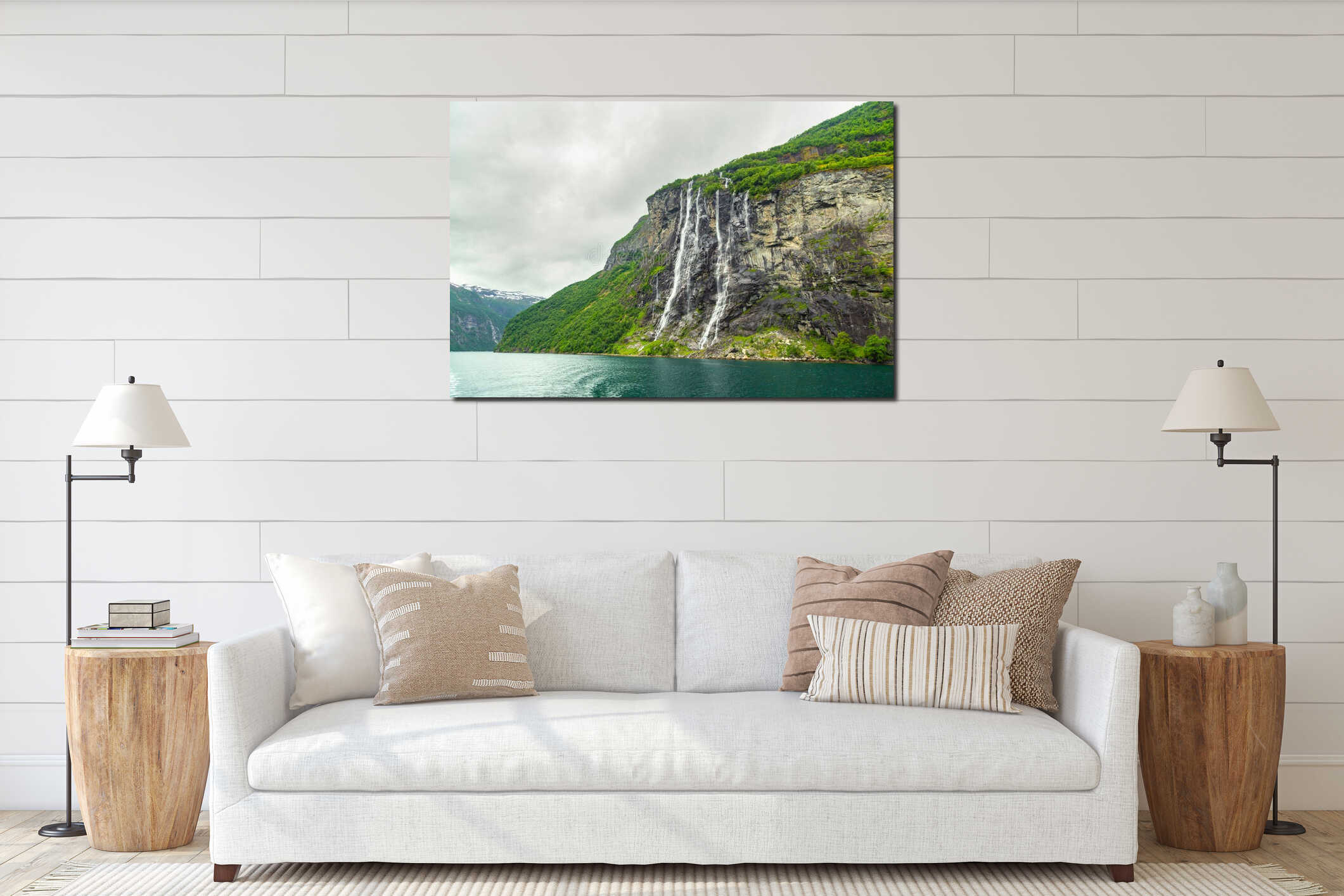 Waterfalls Seven Sisters, Geiranger fjord, Norway interior mockup