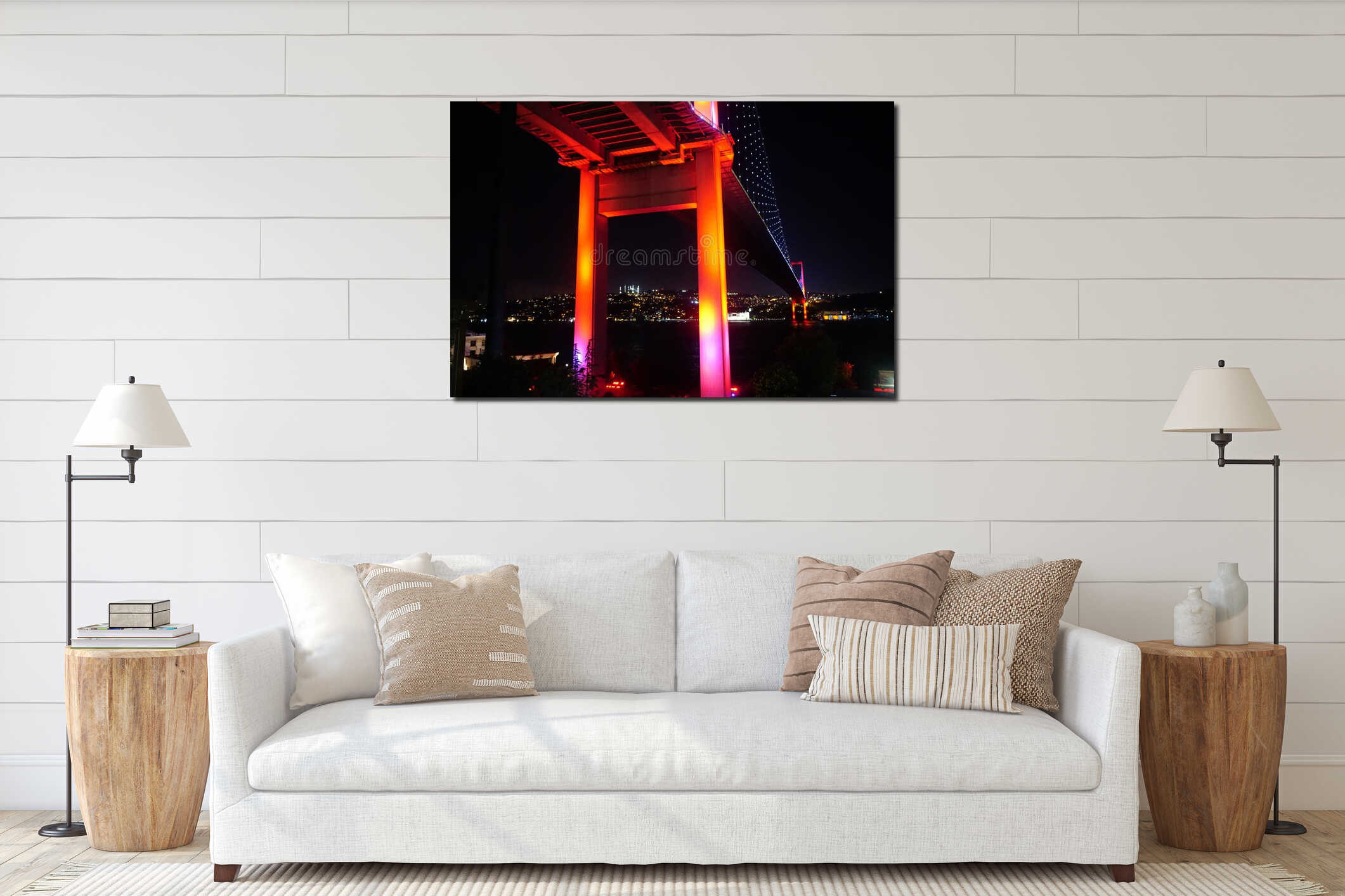Istanbul bosphorus bridge night scene interior mockup