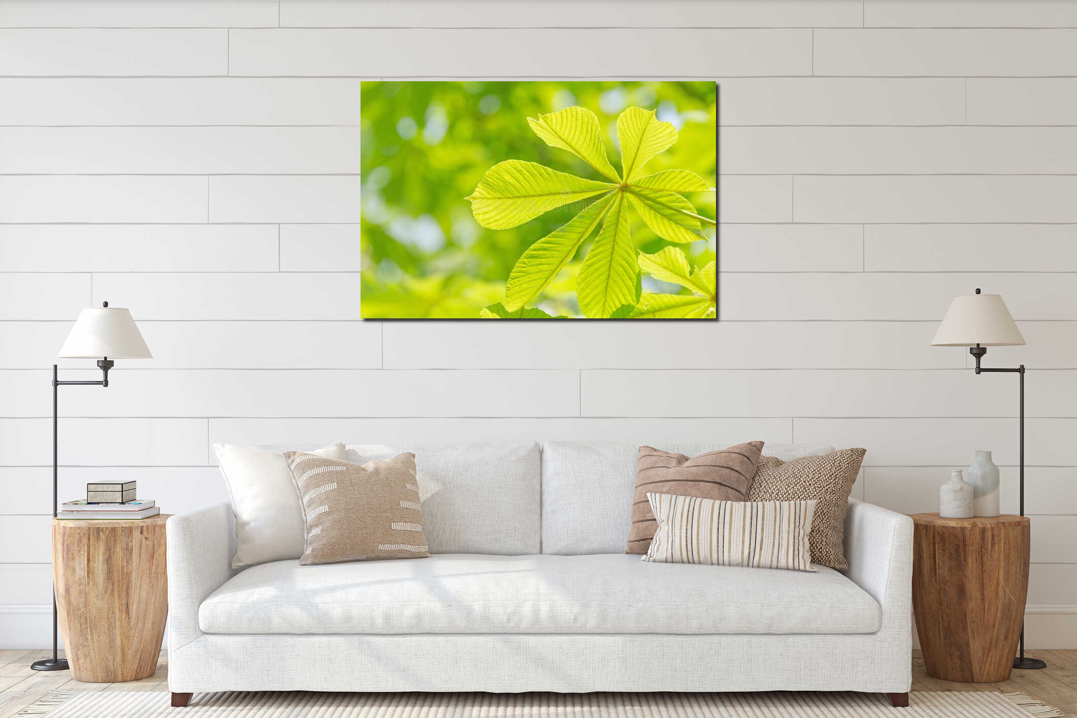 Green chestnut tree leaf at spring interior mockup