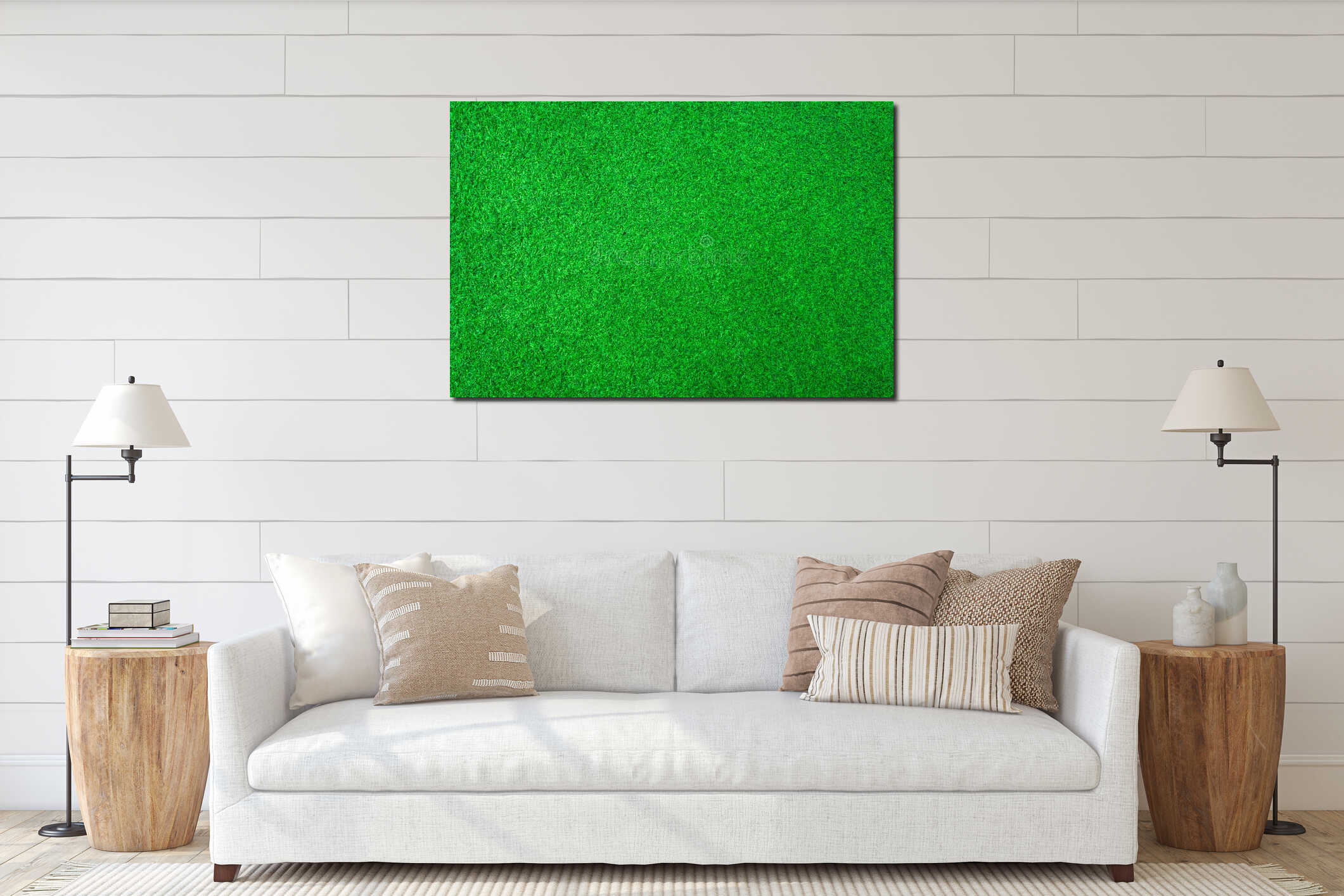 Artificial green grass or sport field texture background interior mockup