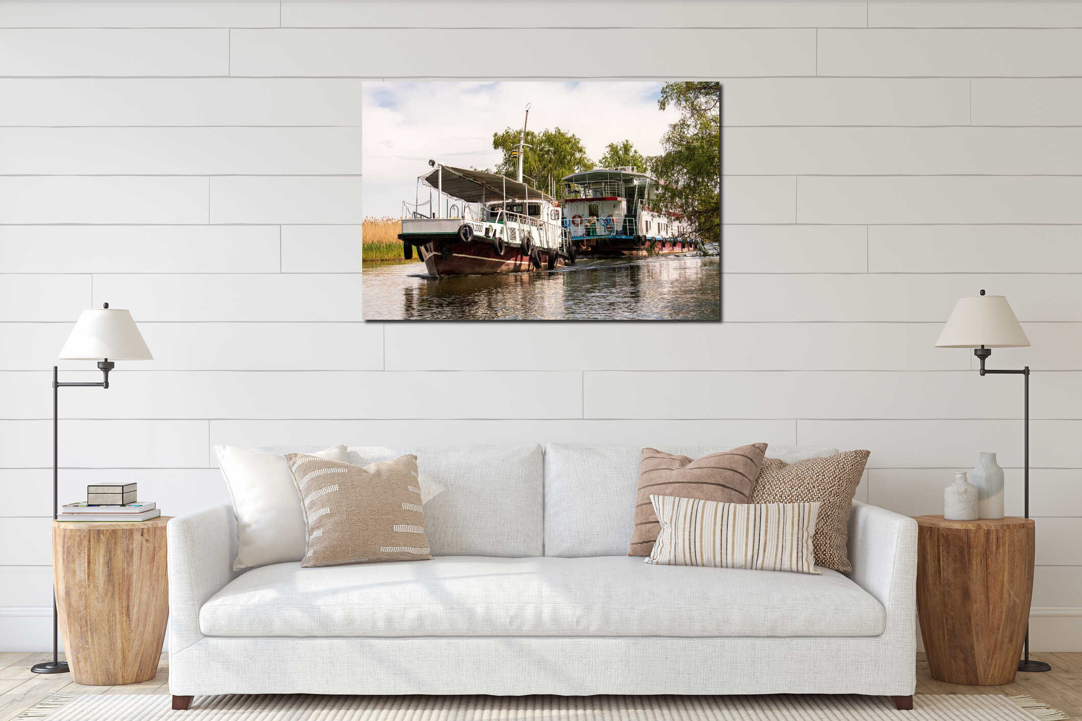 Boat Hotel adventure trip in Danube Delta ,  Romania wildlife bird watching interior mockup