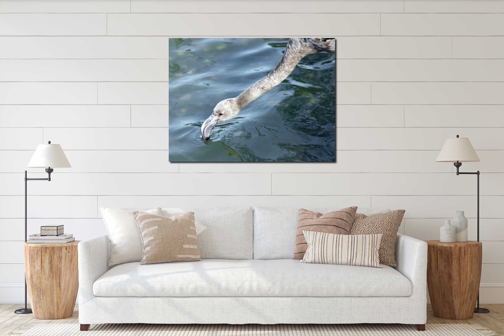 Drinking young flamingo interior mockup