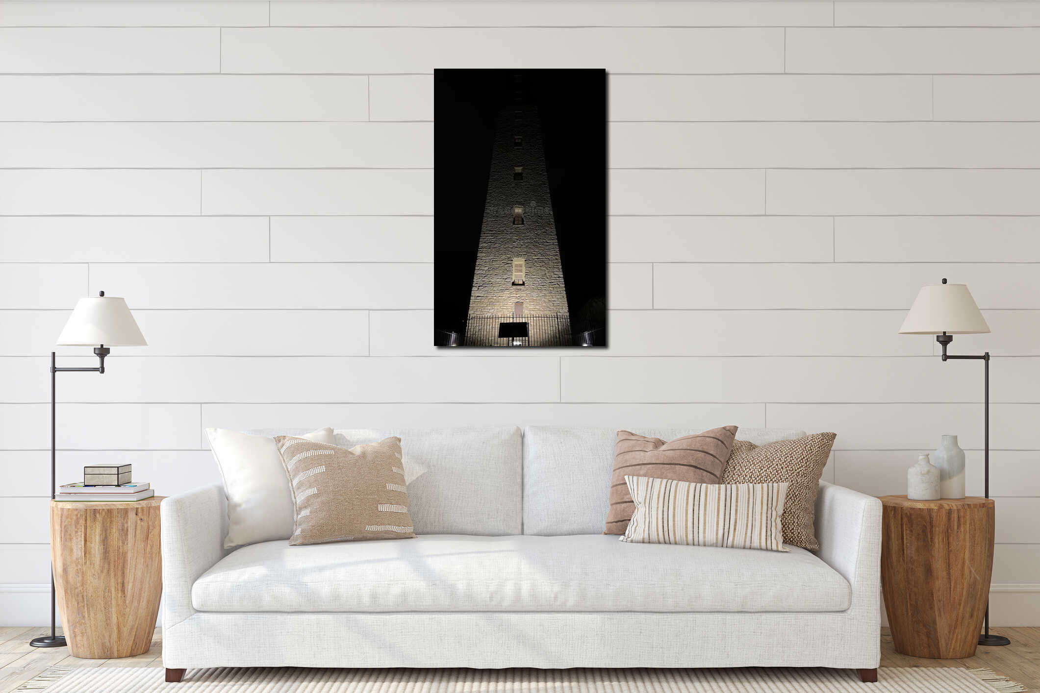 Stone Tower in Dubuque, Iowa at Night Color Portrait View interior mockup