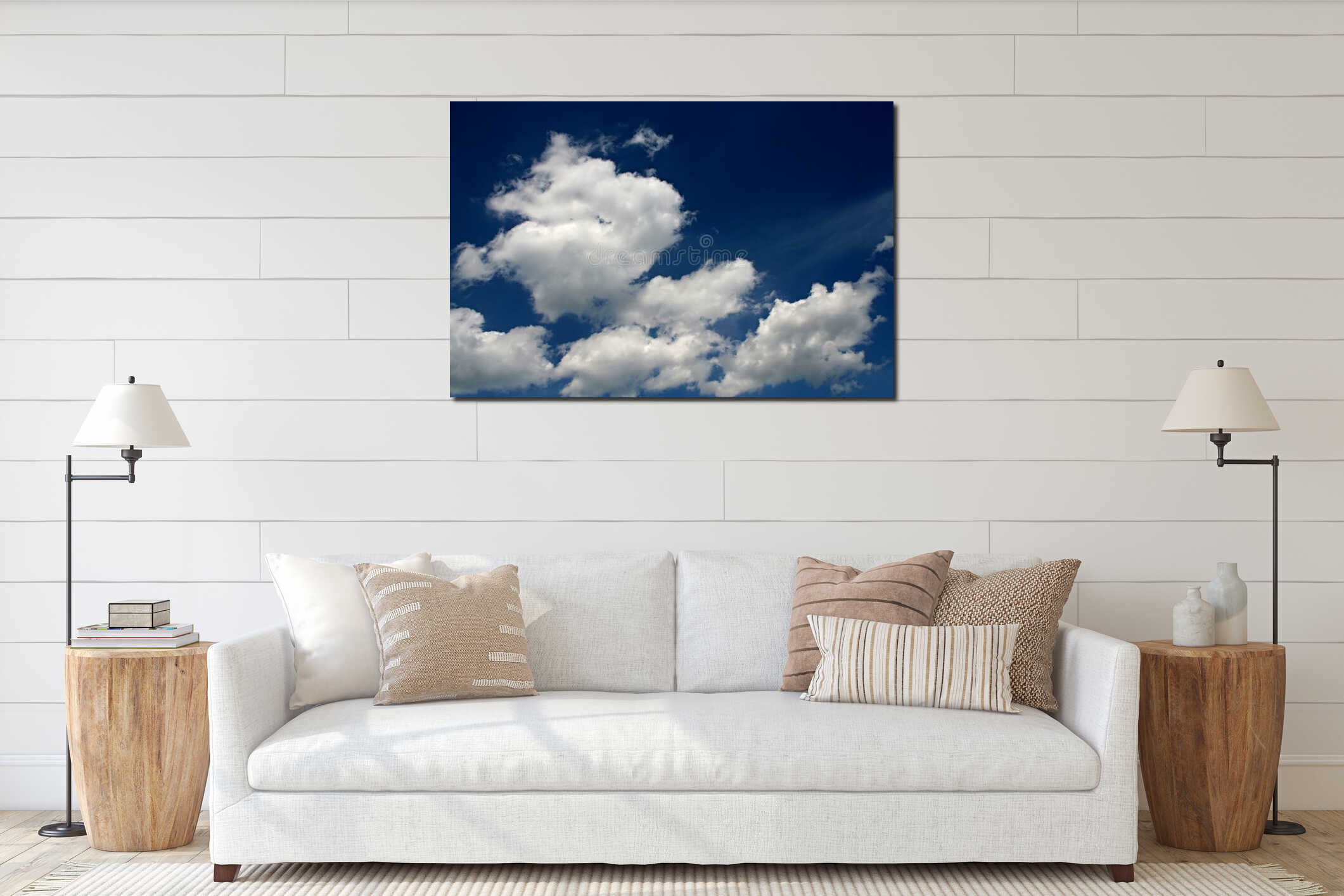 Cloudy blue sky interior mockup