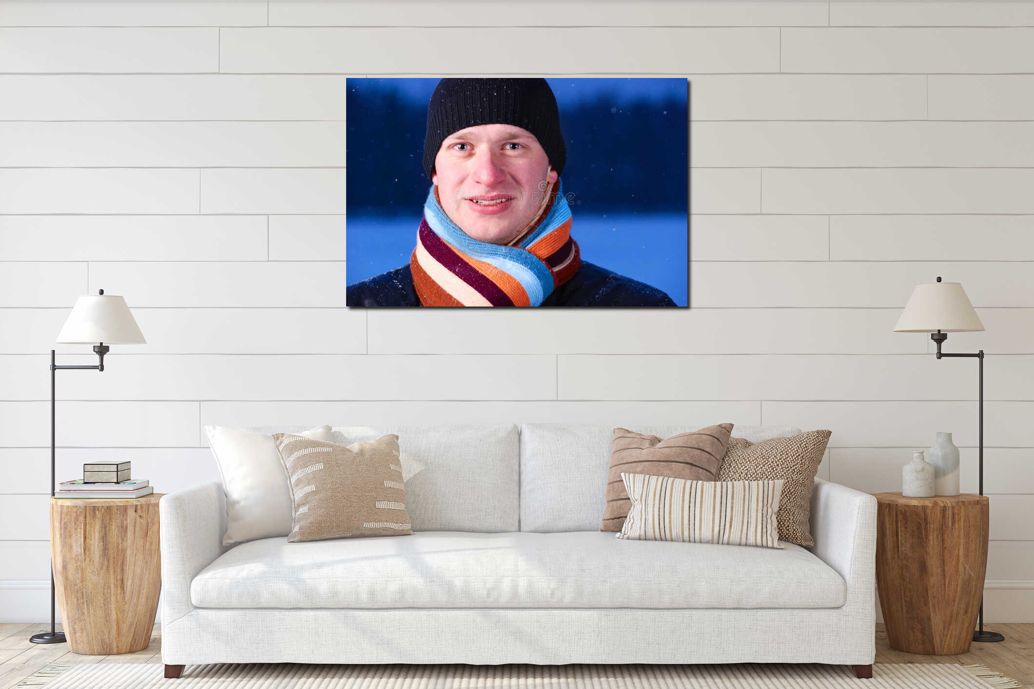 Night winter portrait interior mockup