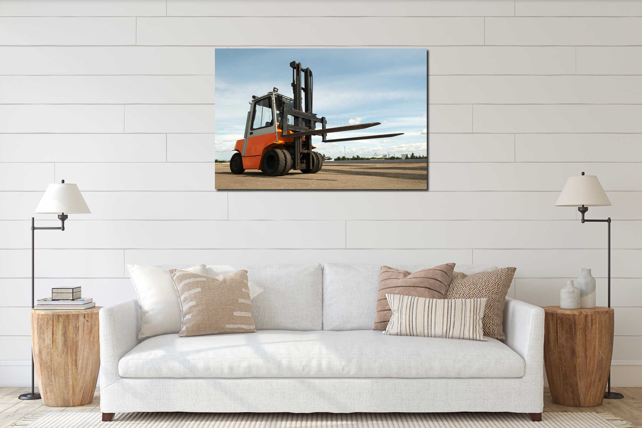 Warehouse forklift loader outdoors interior mockup