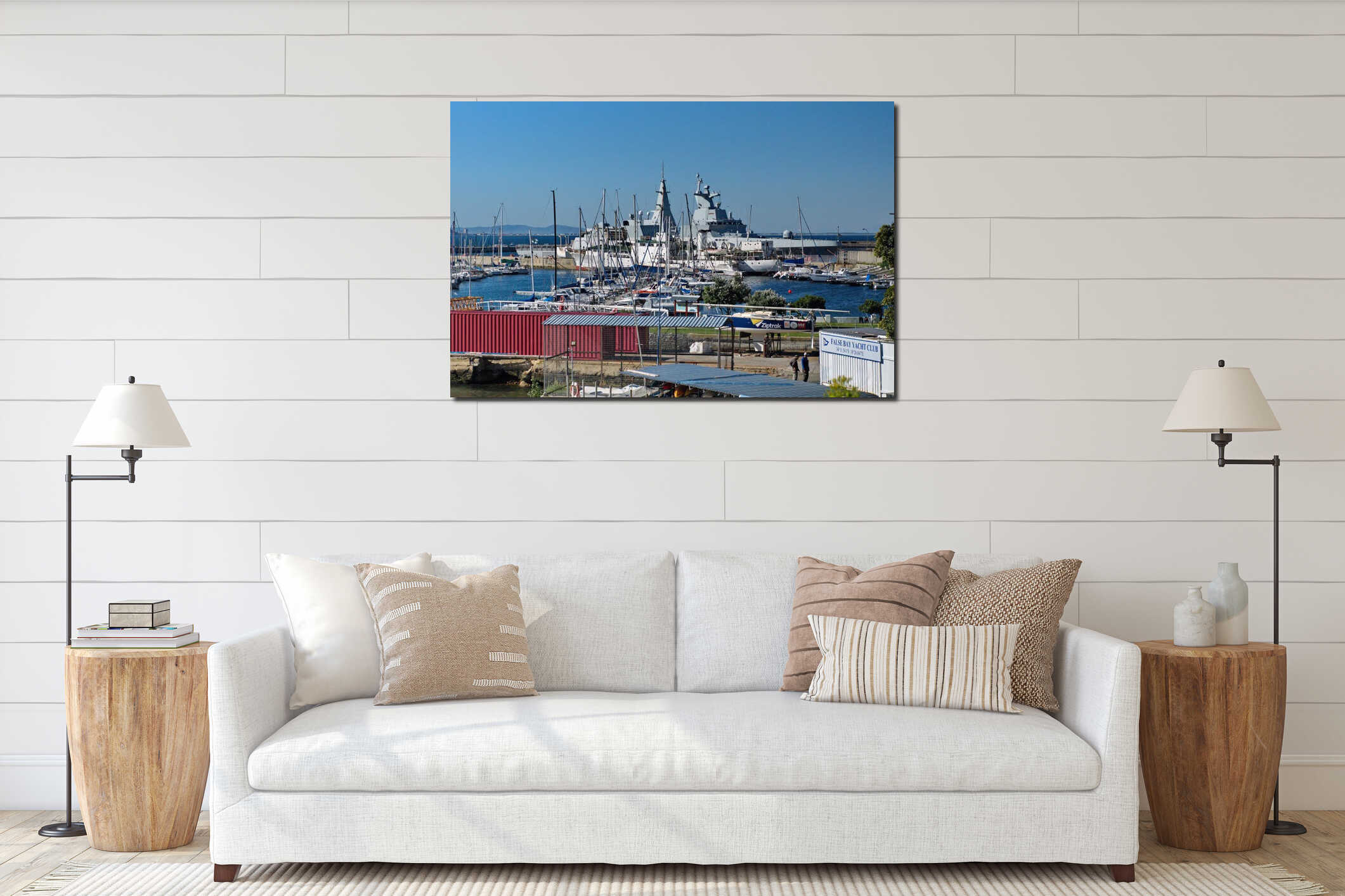 Ships by a marina in Simon`s Town interior mockup