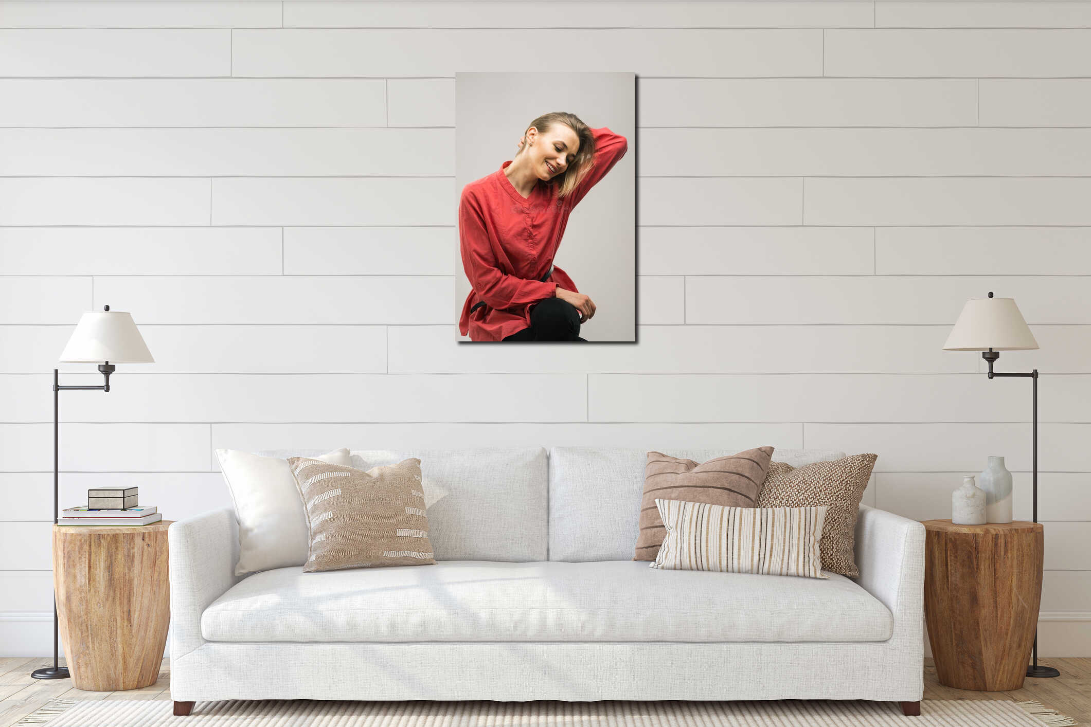 Ukrainian woman portrait natural interior mockup
