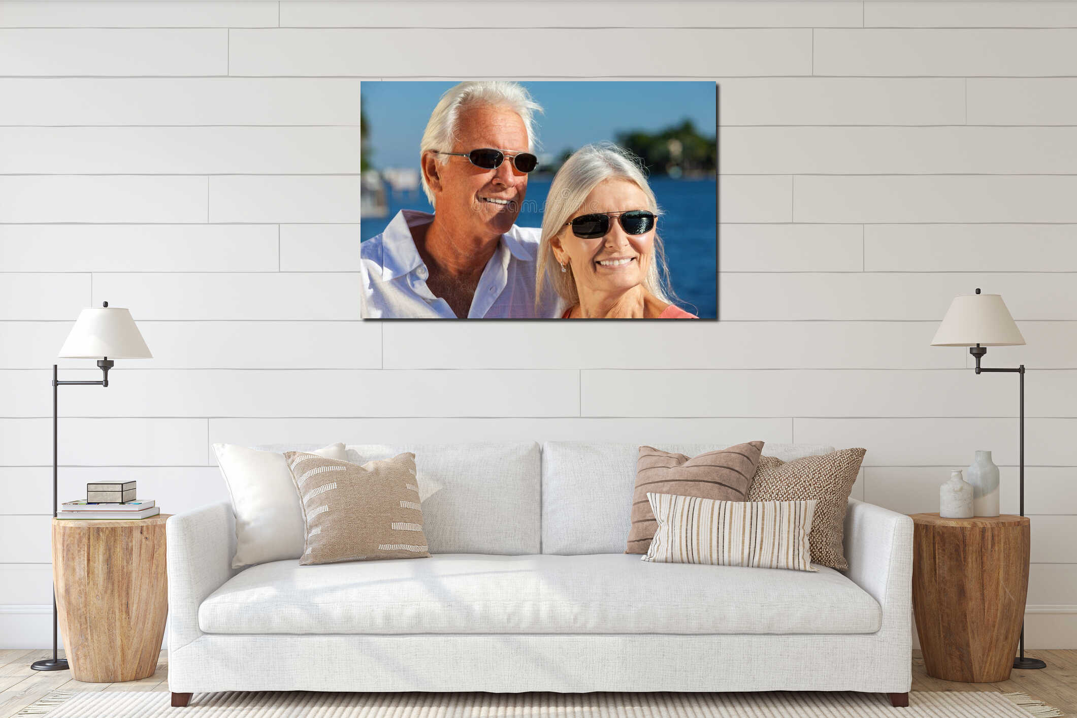 Happy Senior Couple Smiling Outside Wearing Sunglasses interior mockup