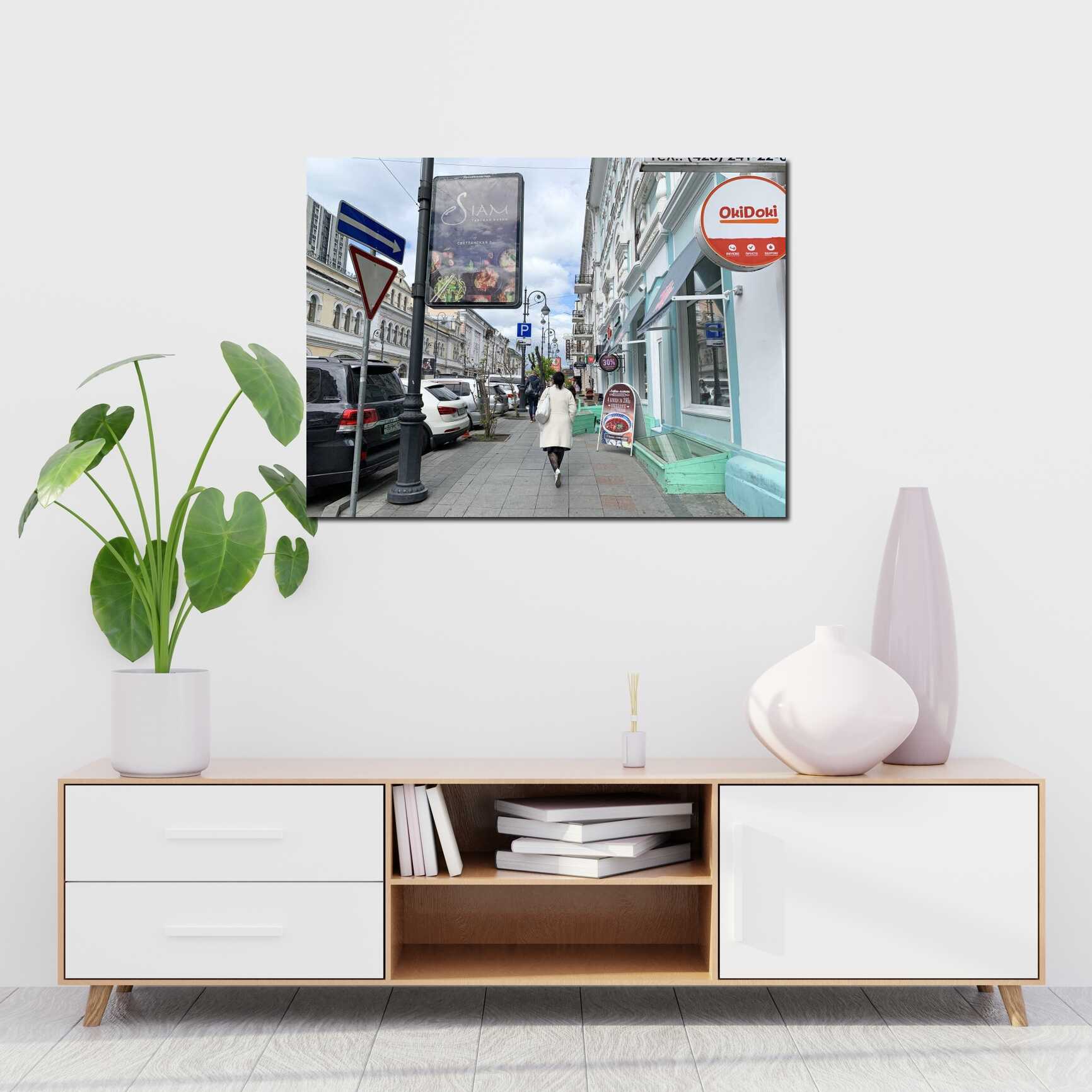 Canvas above sofa for size context