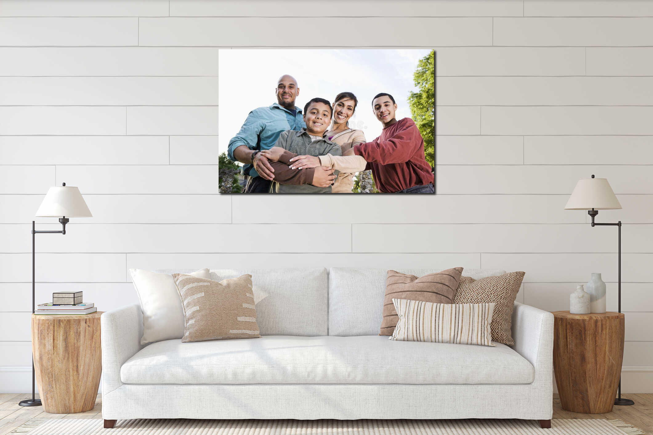 Portrait of Hispanic family outdoors interior mockup