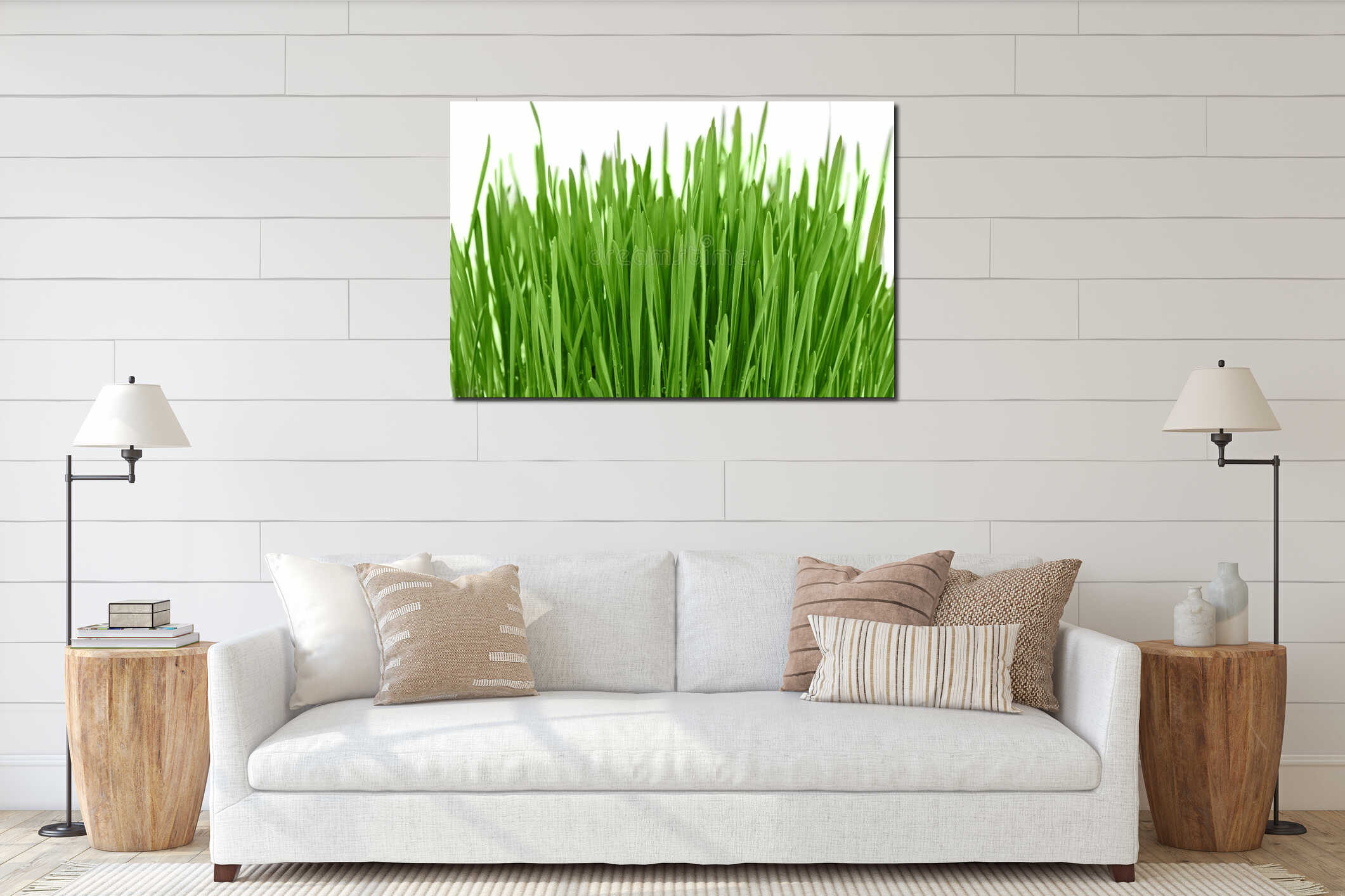 Fresh new green grass background interior mockup