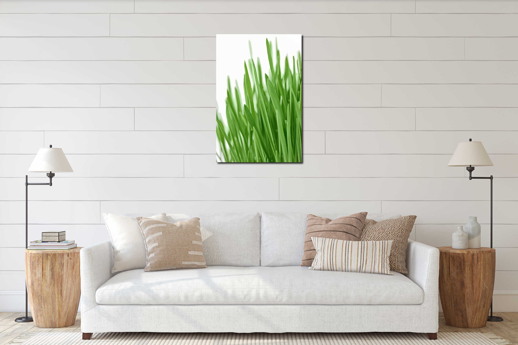 Fresh new green grass background interior mockup