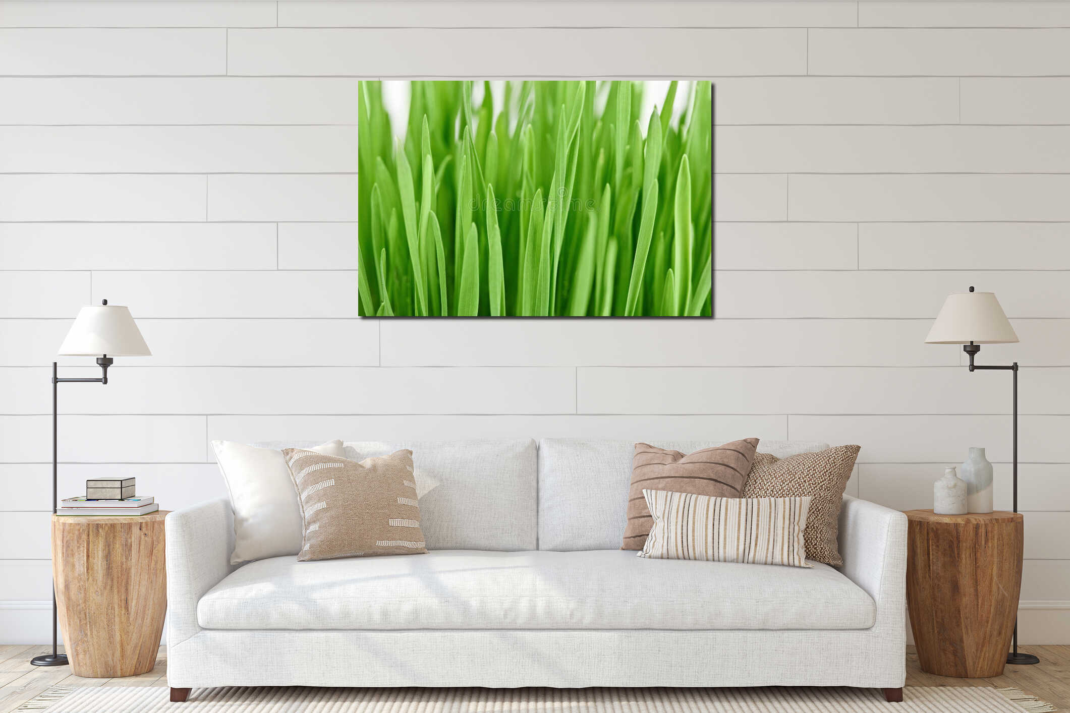 Fresh new green grass background interior mockup