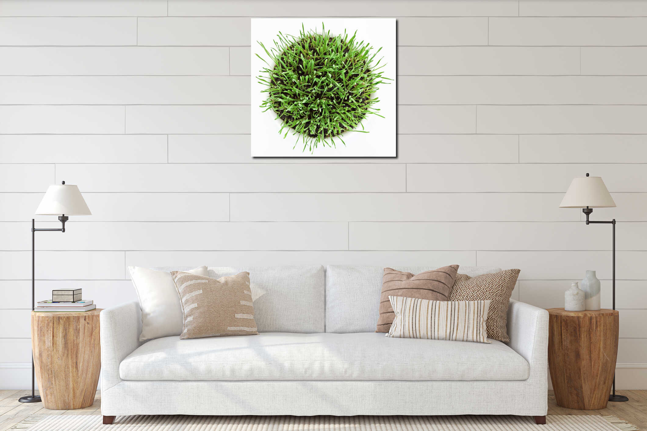 Fresh new green grass interior mockup