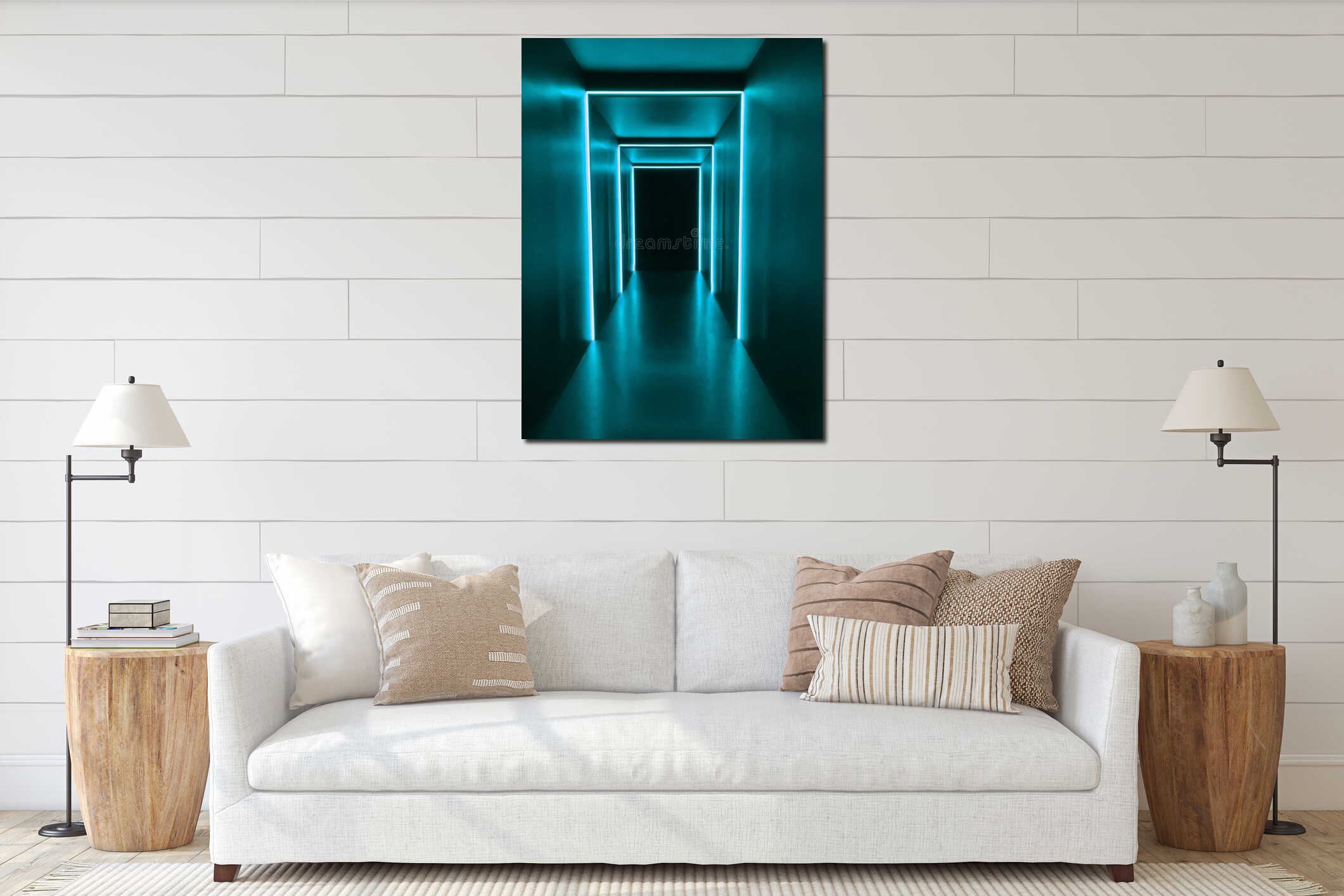 Mysterious Illuminated Hallway Leading to Darkness interior mockup